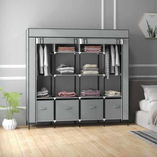 HOMCOM Fabric Wardrobe for Bedroom 10 Compartments 2 Hanging Rails and 4 Drawers 166 by 42.5 by 169.5 cm Dark Grey