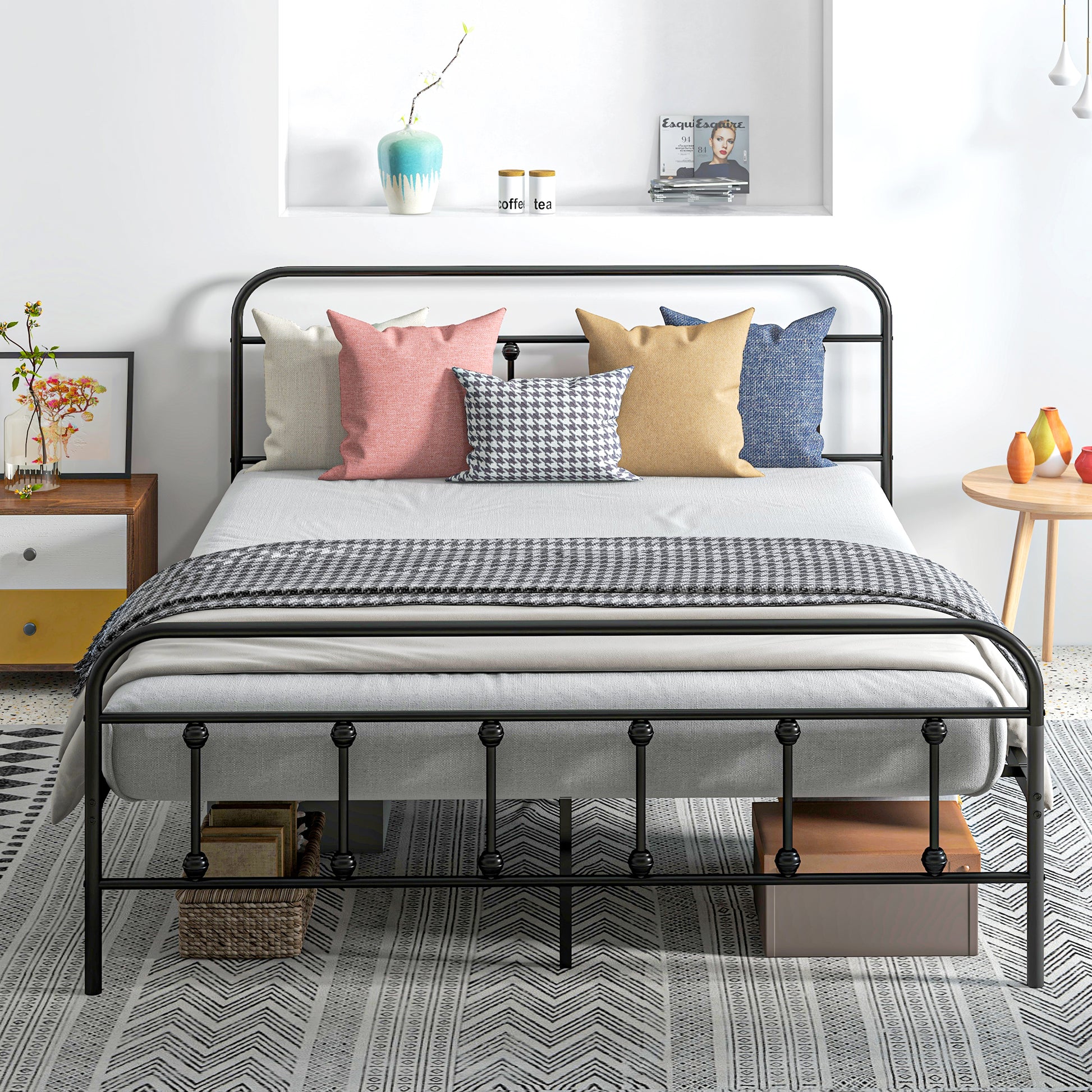 HOMCOM Modern Black 4ft Double Bed Frame with Tall Headboard and Underbed Storage – Easy Assembly, No Box Spring Required - ALL4U RETAILER LTD