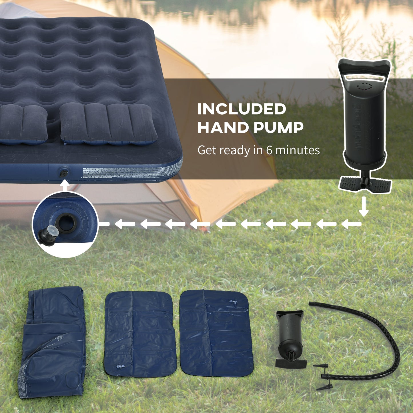 HOMCOM Inflatable Comfort: Queen-Size Air Mattress with Integrated Pump and Pillows, Azure Blue - ALL4U RETAILER LTD