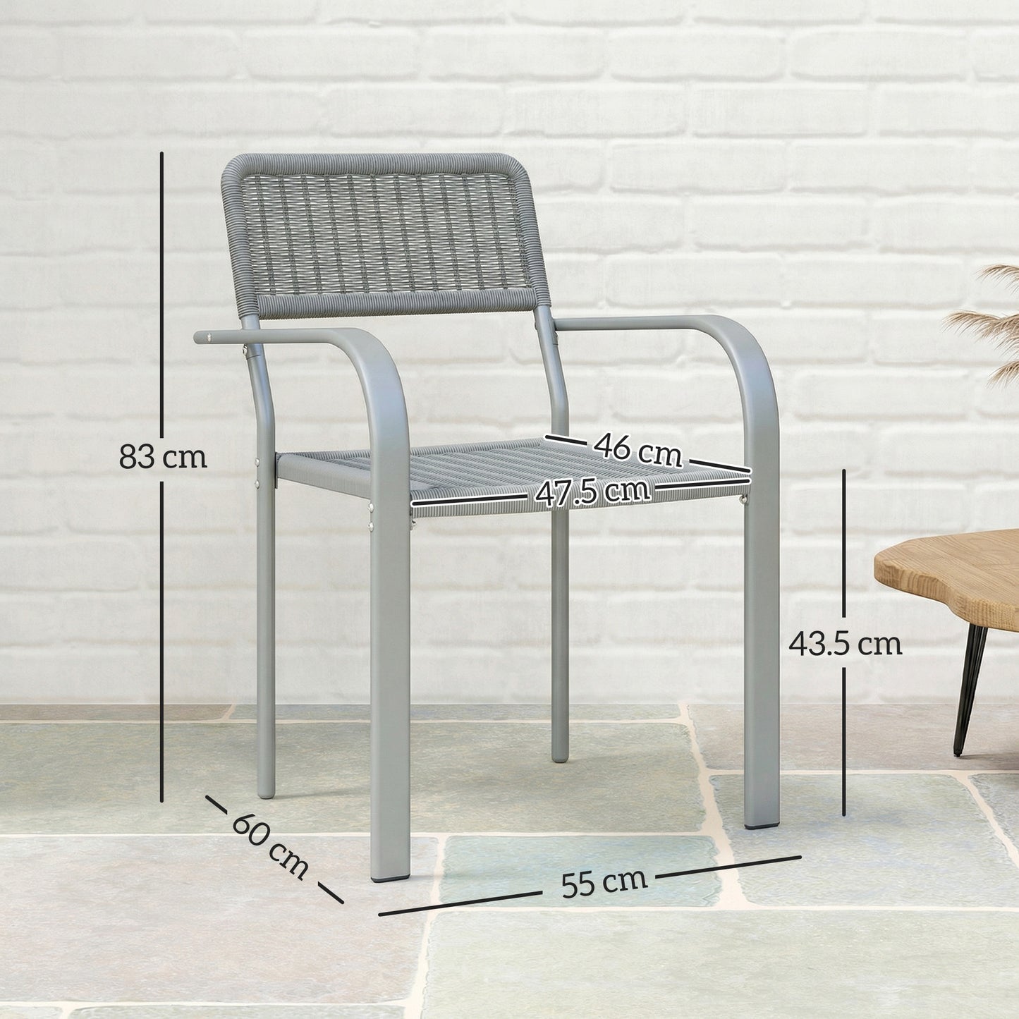 Outsunny Stackable Garden Chairs Set of 4 Rattan Effect Outdoor Dining Chairs Light Grey