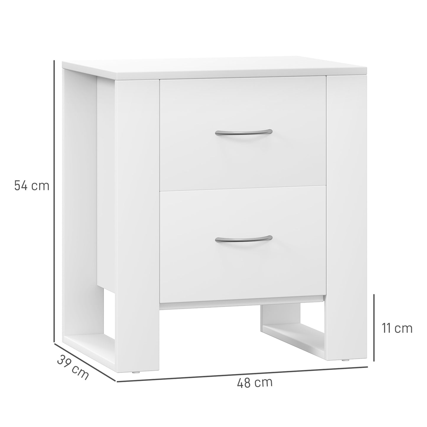 HOMCOM Bedside Table Set Of 2 With 2 Drawers And Handles Elevated Base White Melamine Finish