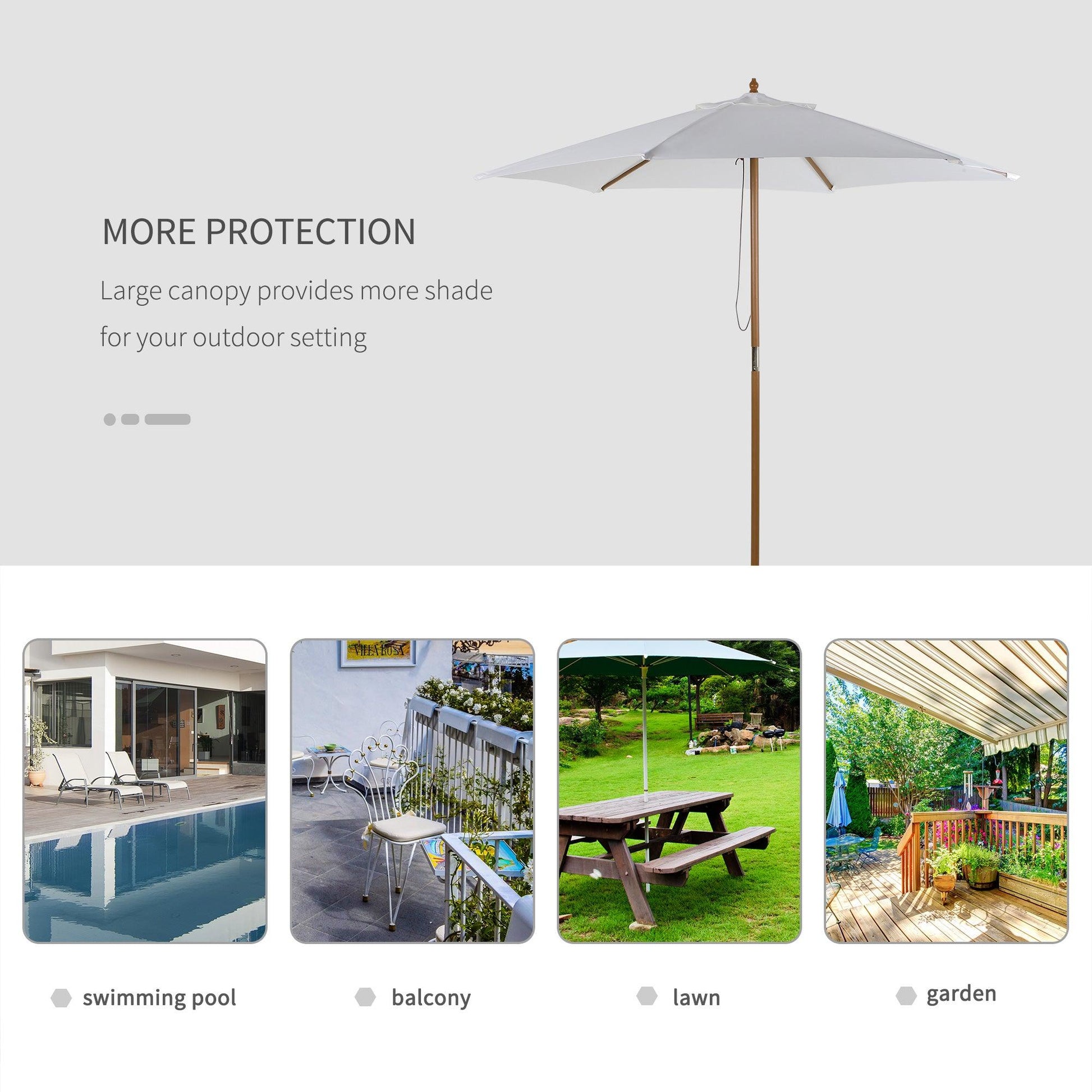 Outsunny 2.5m Patio Umbrella, Wood Garden Parasol, Sun Shade with 6 Ribs and Top Vent for Outdoor, White - ALL4U RETAILER LTD