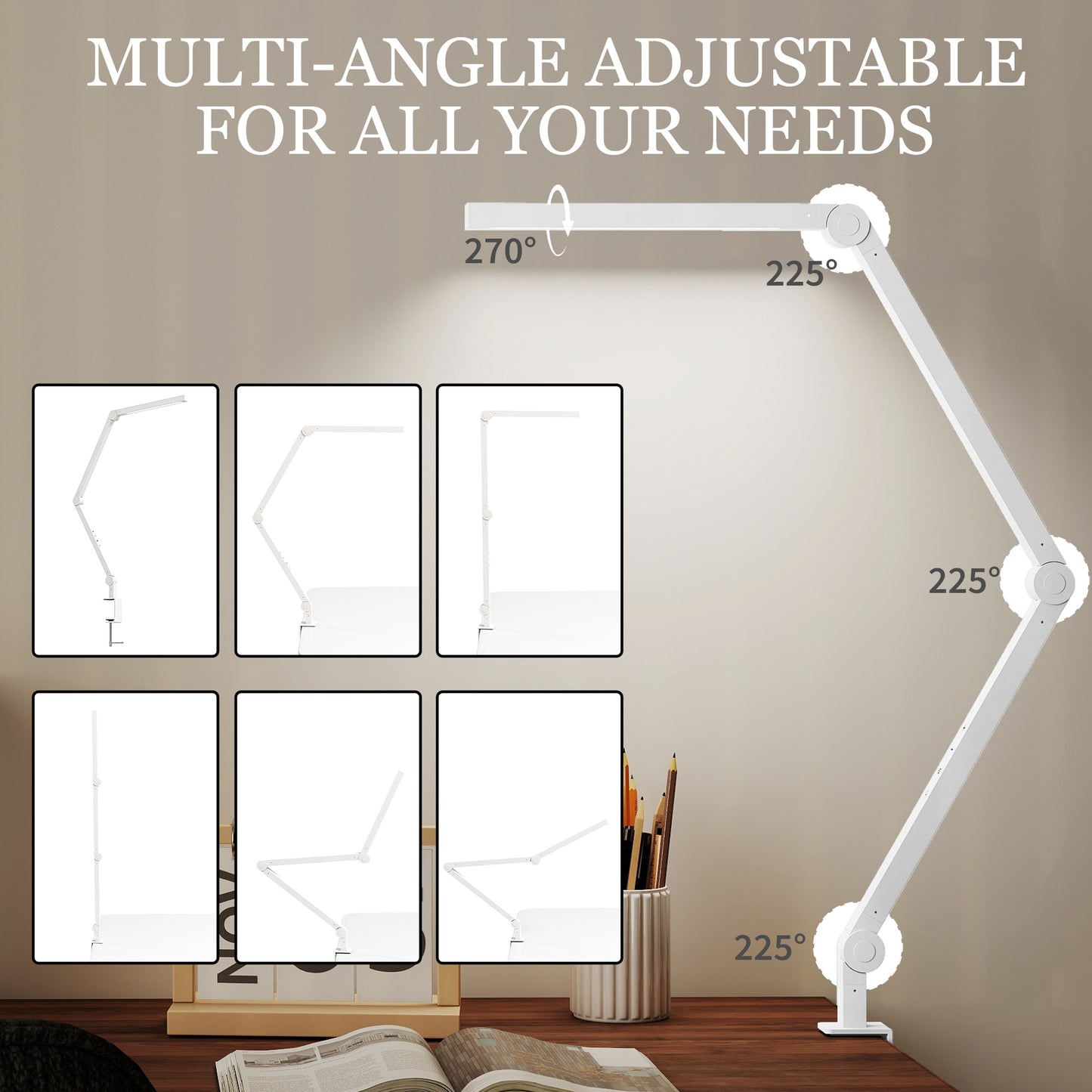 HOMCOM LED Desk Lamp With Clamp And Swing Arm Dimmable Eye Caring Table Lamp 2 Color Modes And 5 Brightness Levels