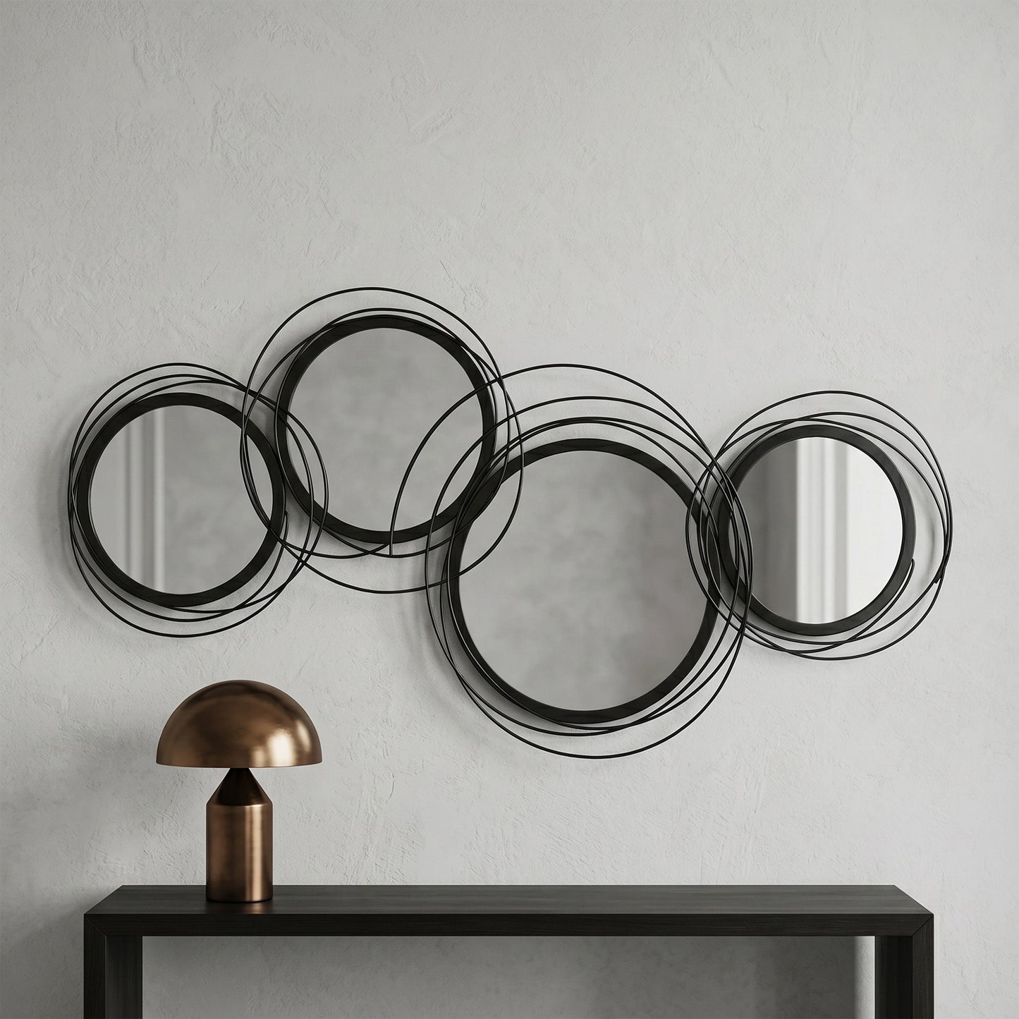 HOMCOM Metal Wall Art 56cm Four Mirror Panels Modern Decorative Wall Decor Black Finish Living Room Dining Room