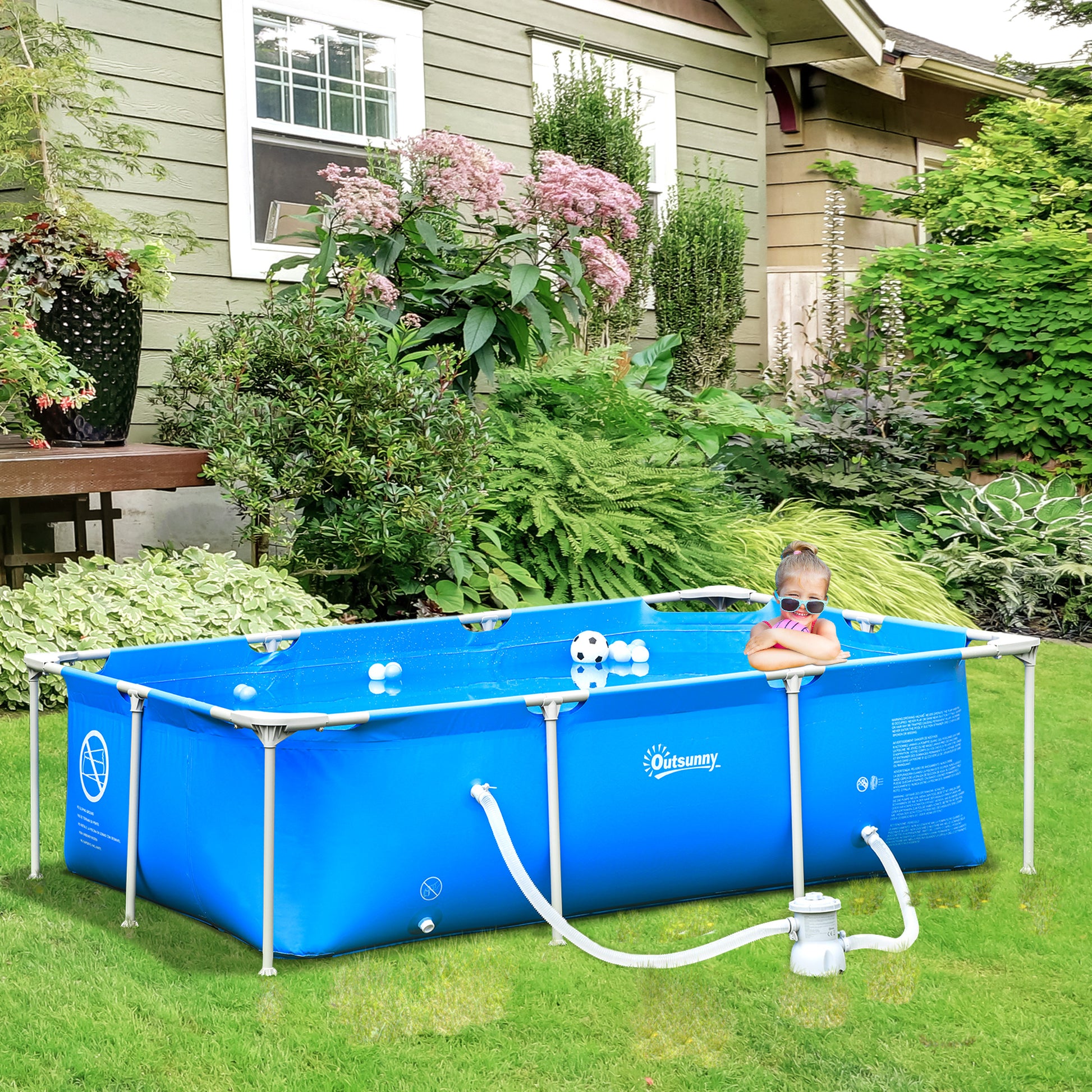 Outsunny Portable Above Ground Pool with Filter Pump & Rugged Steel Frame - 252 x 152 x 65cm - ALL4U RETAILER LTD