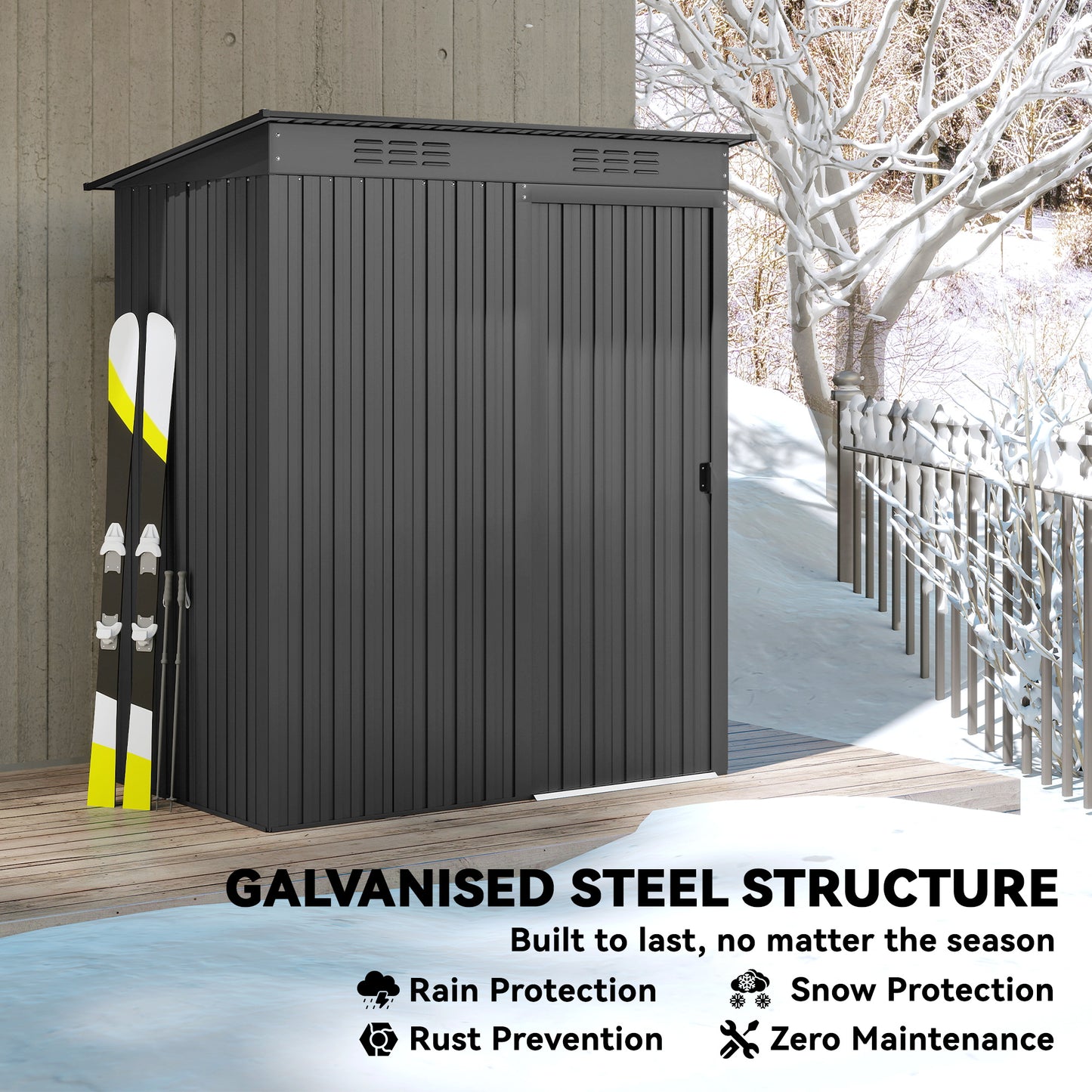 Outsunny Metal Garden Storage Shed Five By Three And A Half Feet With Effortless Assembly Waterproof Dark Grey Gloves