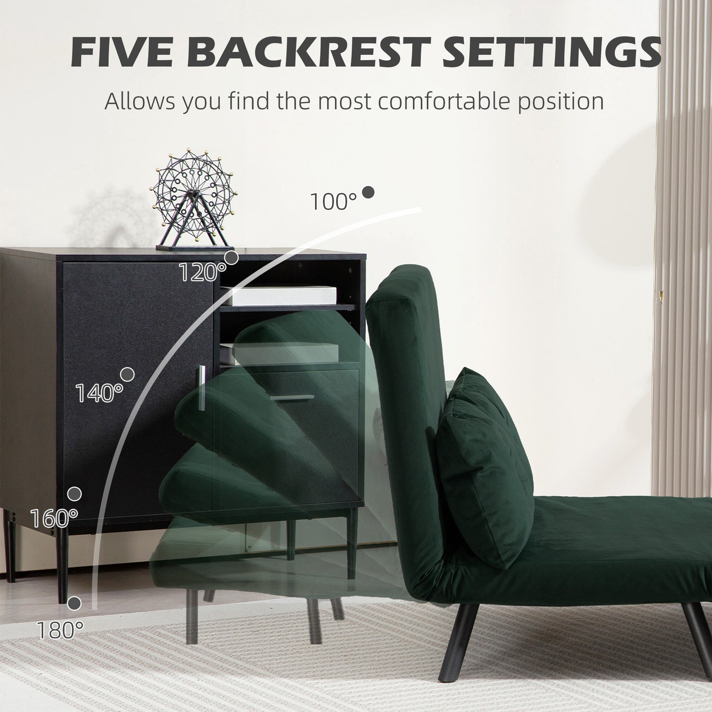 HOMCOM 4 In 1 Velvet Feel Double Sofa Bed With Pillows Green Ideal For Daily Use And Guests