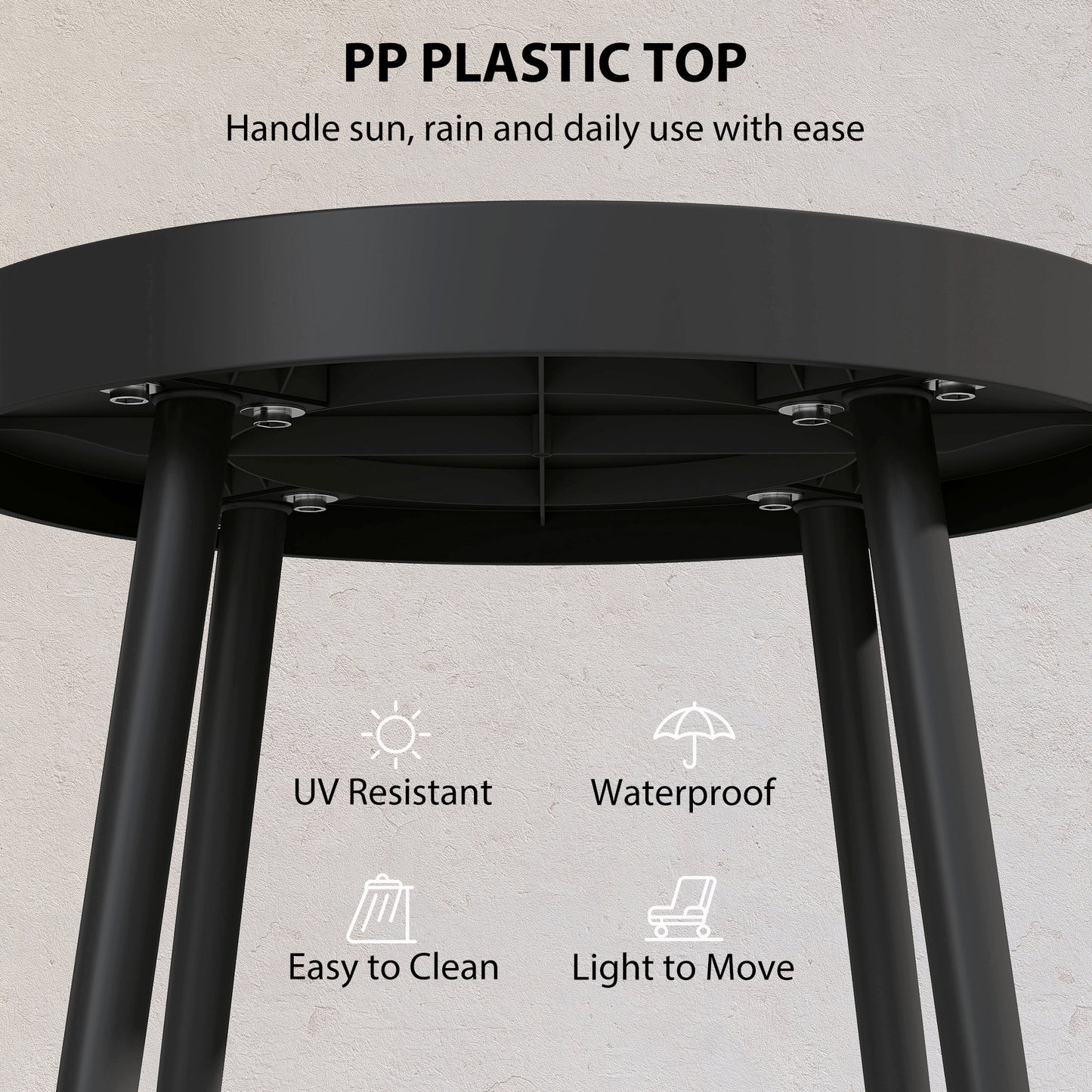 Outsunny 49.5 Cm Round Garden Table Outdoor Side Table With Plastic Tray Top And Metal Legs Black