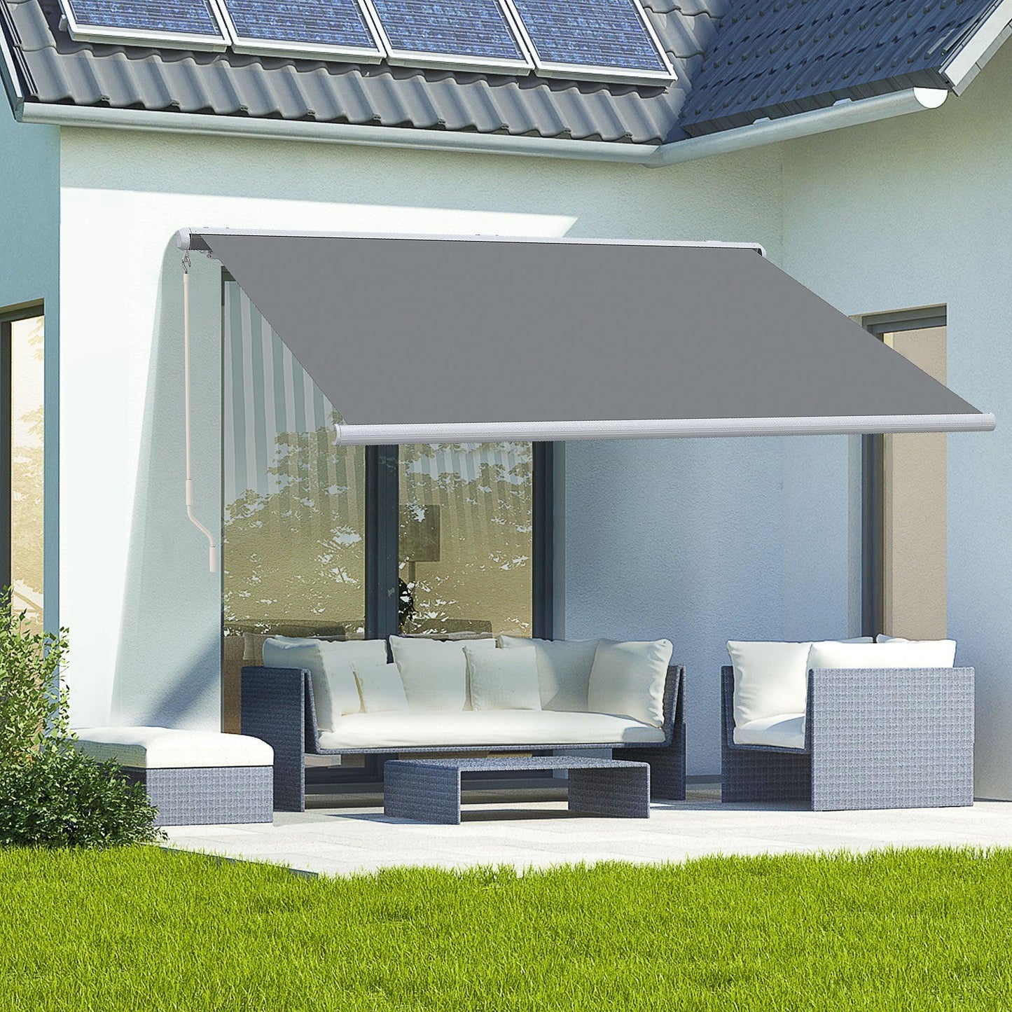 Outsunny 4x3m Electric Retractable Awning, Grey - Remote Control - ALL4U RETAILER LTD