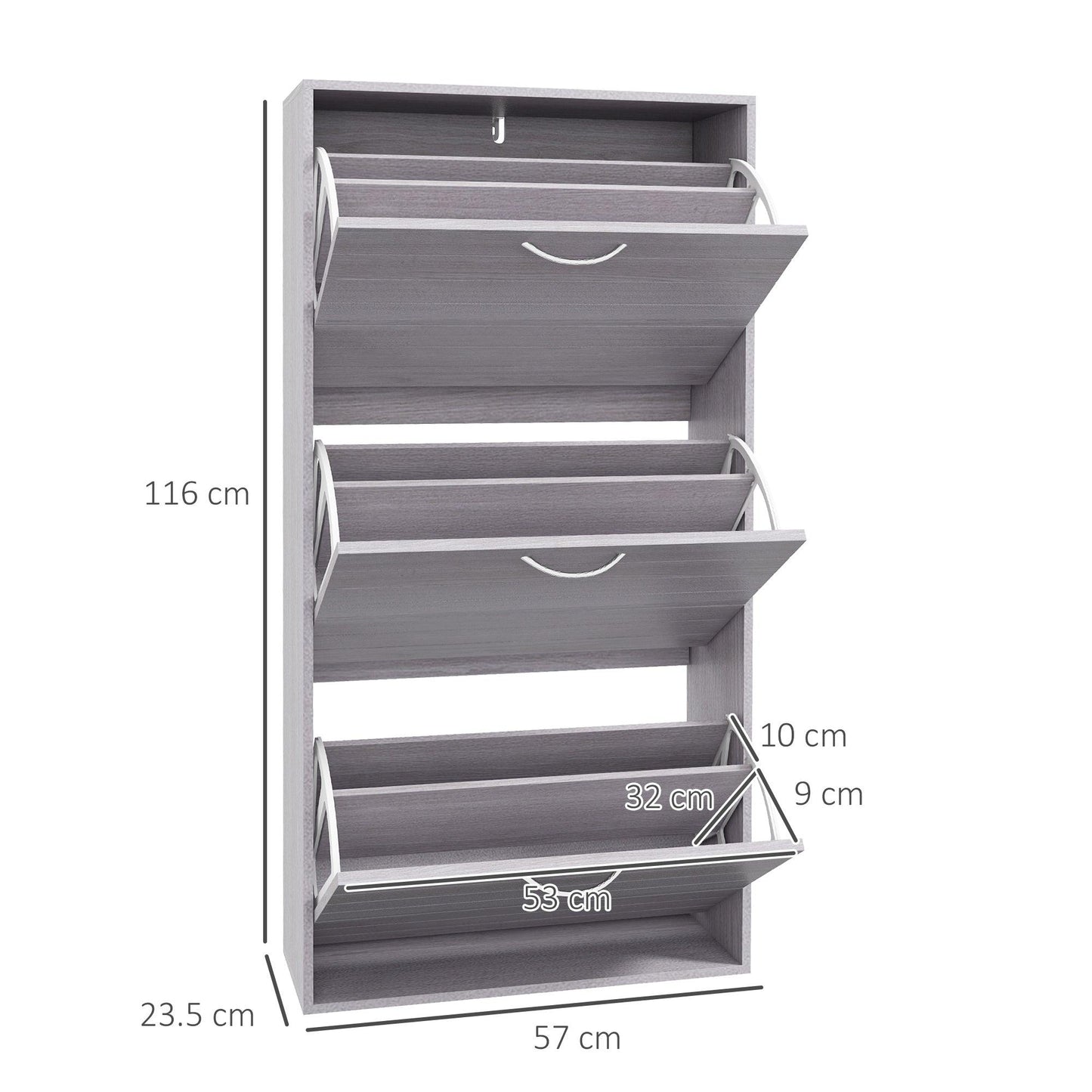 HOMCOM Shoe Storage Cabinet, Narrow 3 Flip Drawers, 12 Pair Organizer for Entryway - ALL4U RETAILER LTD