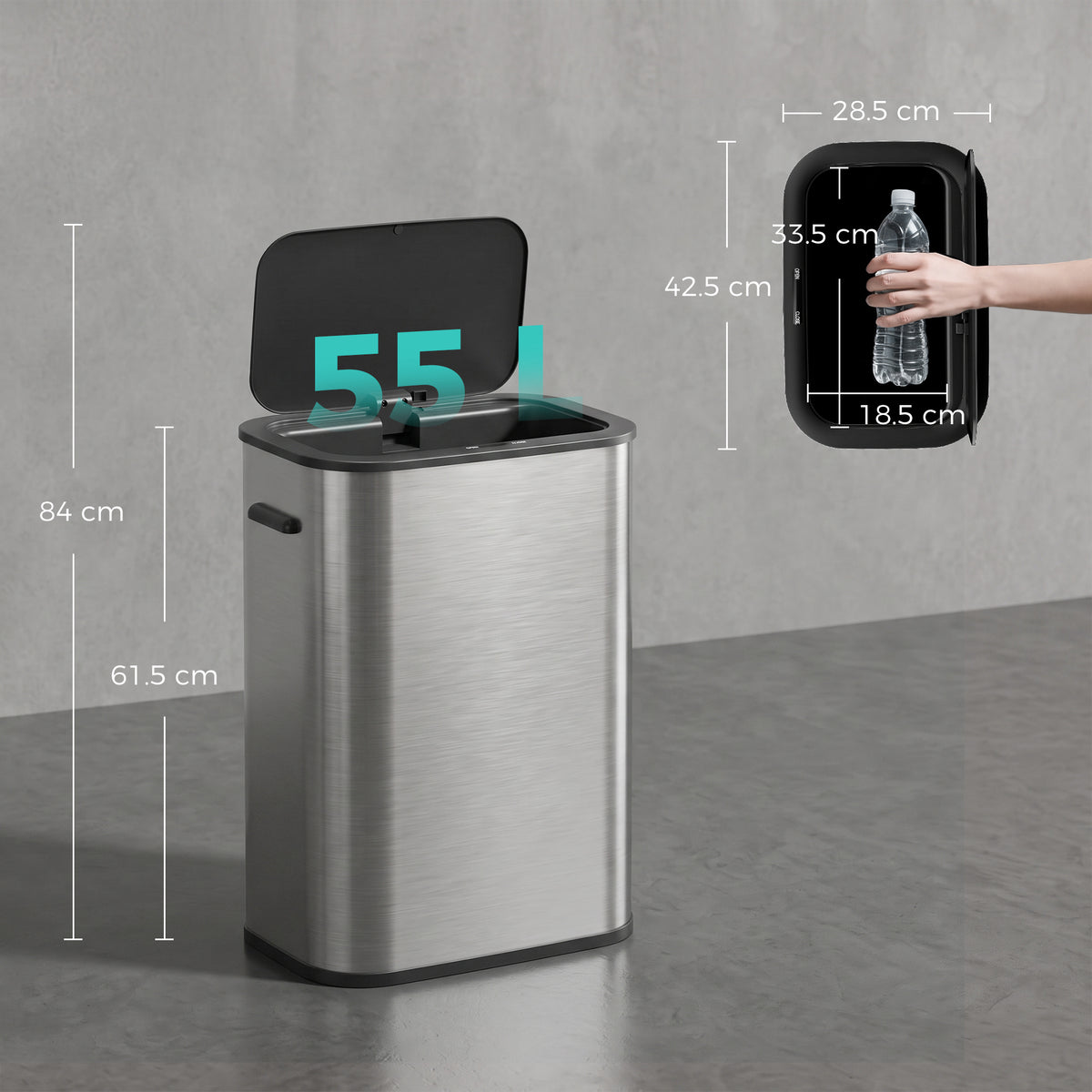 Homcom 55L Touchless Sensor Trash Can For Kitchen Stainless Steel