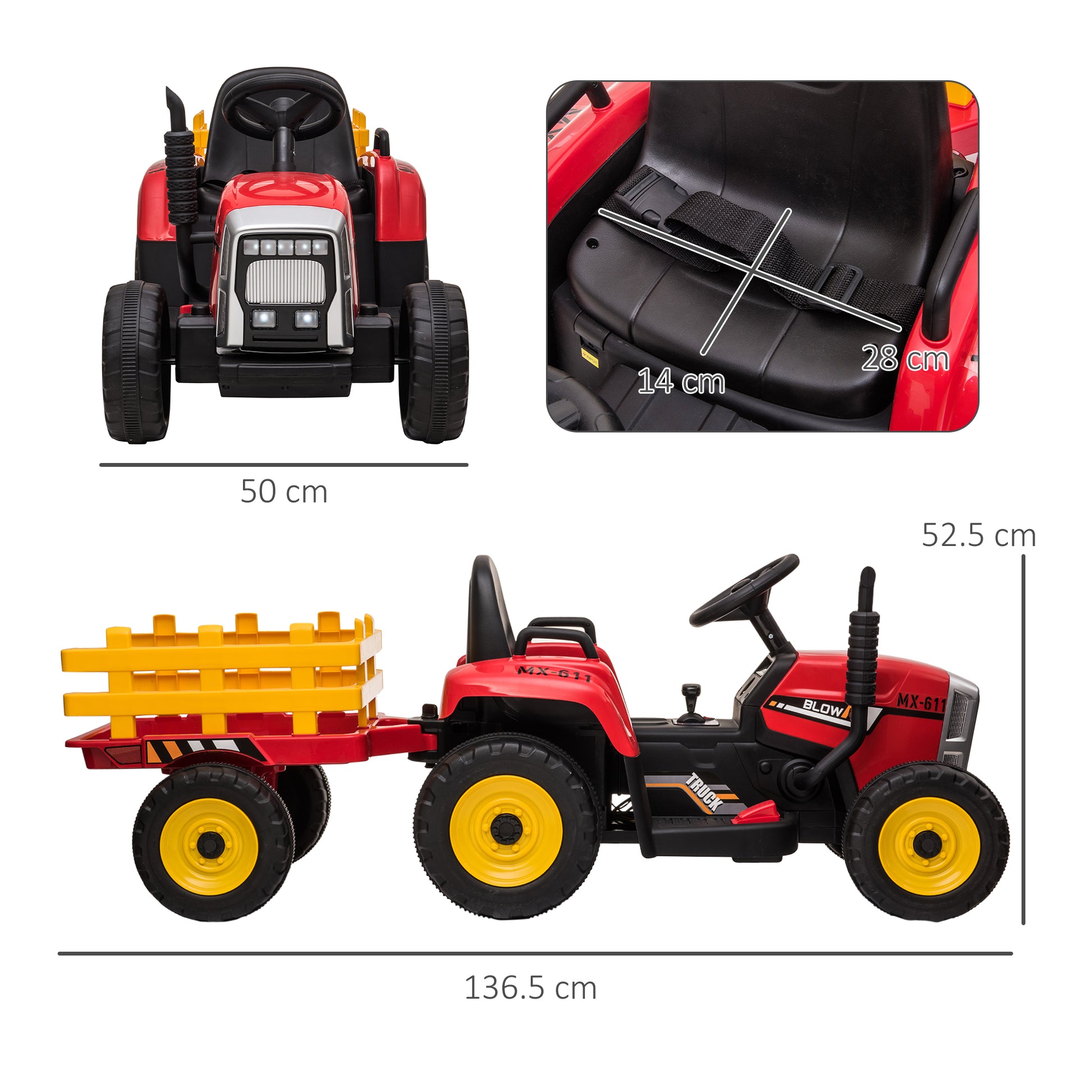 HOMCOM Electric Ride on Tractor with Detachable Trailer 12V Kids Battery Powered Electric Car Remote Control Music Start up Sound. - ALL4U RETAILER LTD