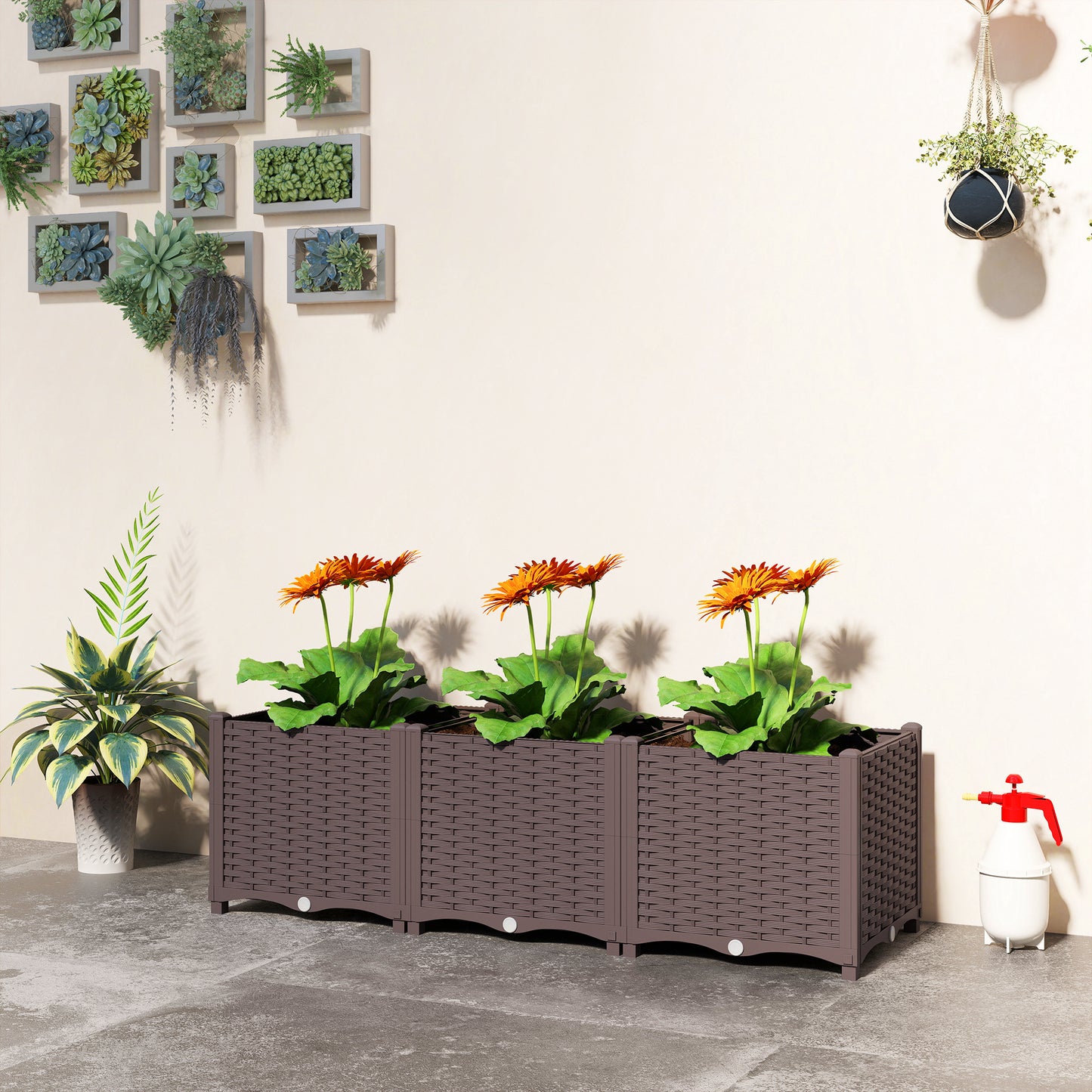 Outsunny Plastic Raised Garden Bed With Legs Self Watering Elevated Planter Boxes With Drainage Holes And Plugs