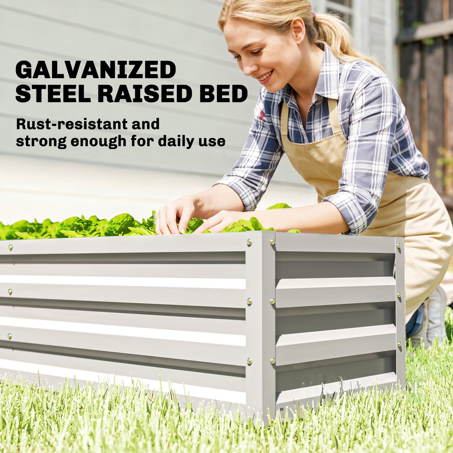 Outsunny Small Greenhouse With Raised Garden Bed Walk In Galvanised Steel Frame Roll Up Windows 141 X 141 X 190 cm White