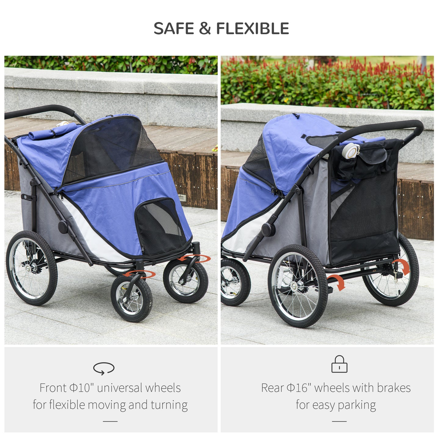 PawHut Blue Foldable Pet Stroller with Washable Cushion and Storage Bags for Medium to Large Dogs and Cats - Perfect for Travel - ALL4U RETAILER LTD