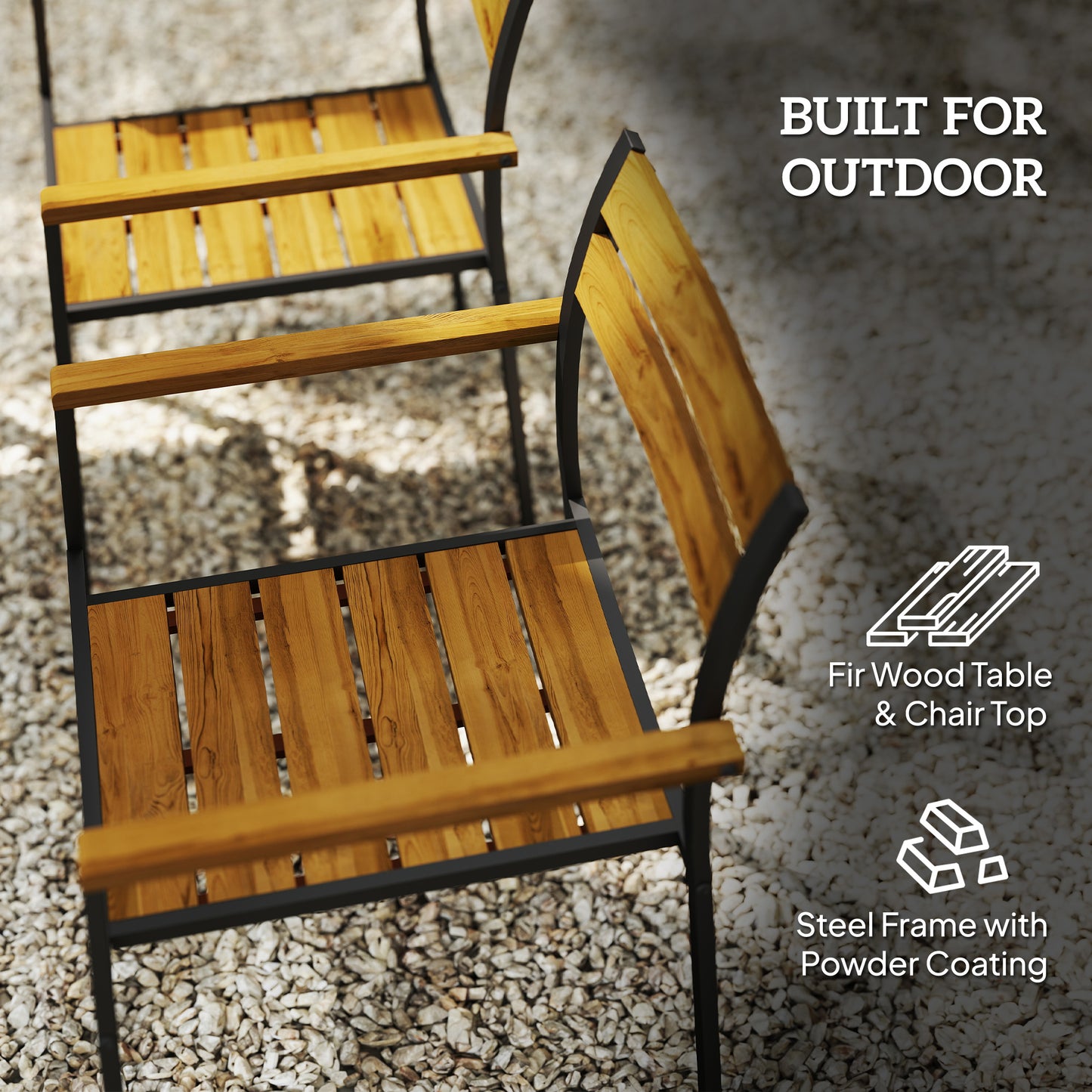 Outsunny Seven Piece Wood Panel Patio Dining Set With Table And Six Stacking Chairs Brown Black