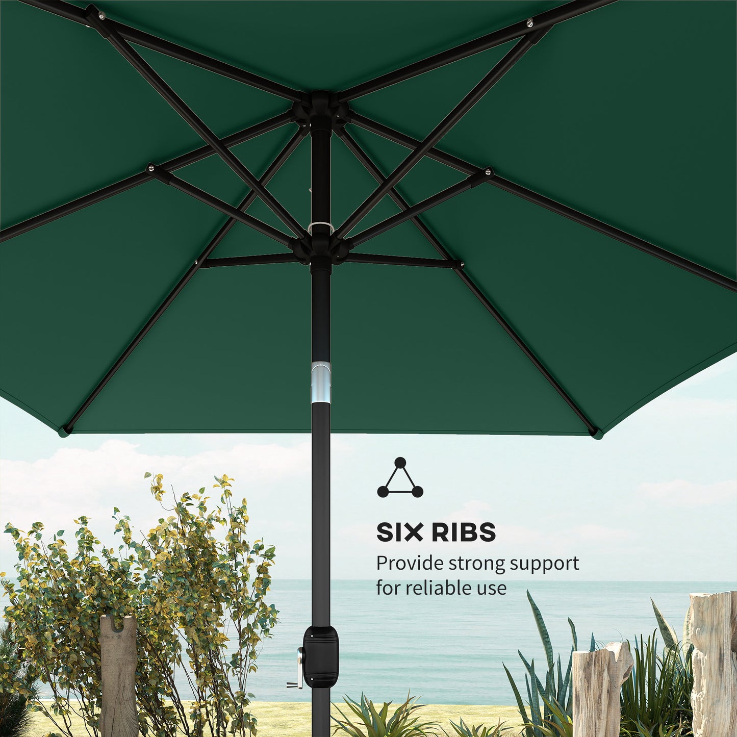 Outsunny Garden Parasol Umbrella With Crank Handle Tilt Function 180g Fade Resistant Polyester Canopy Green