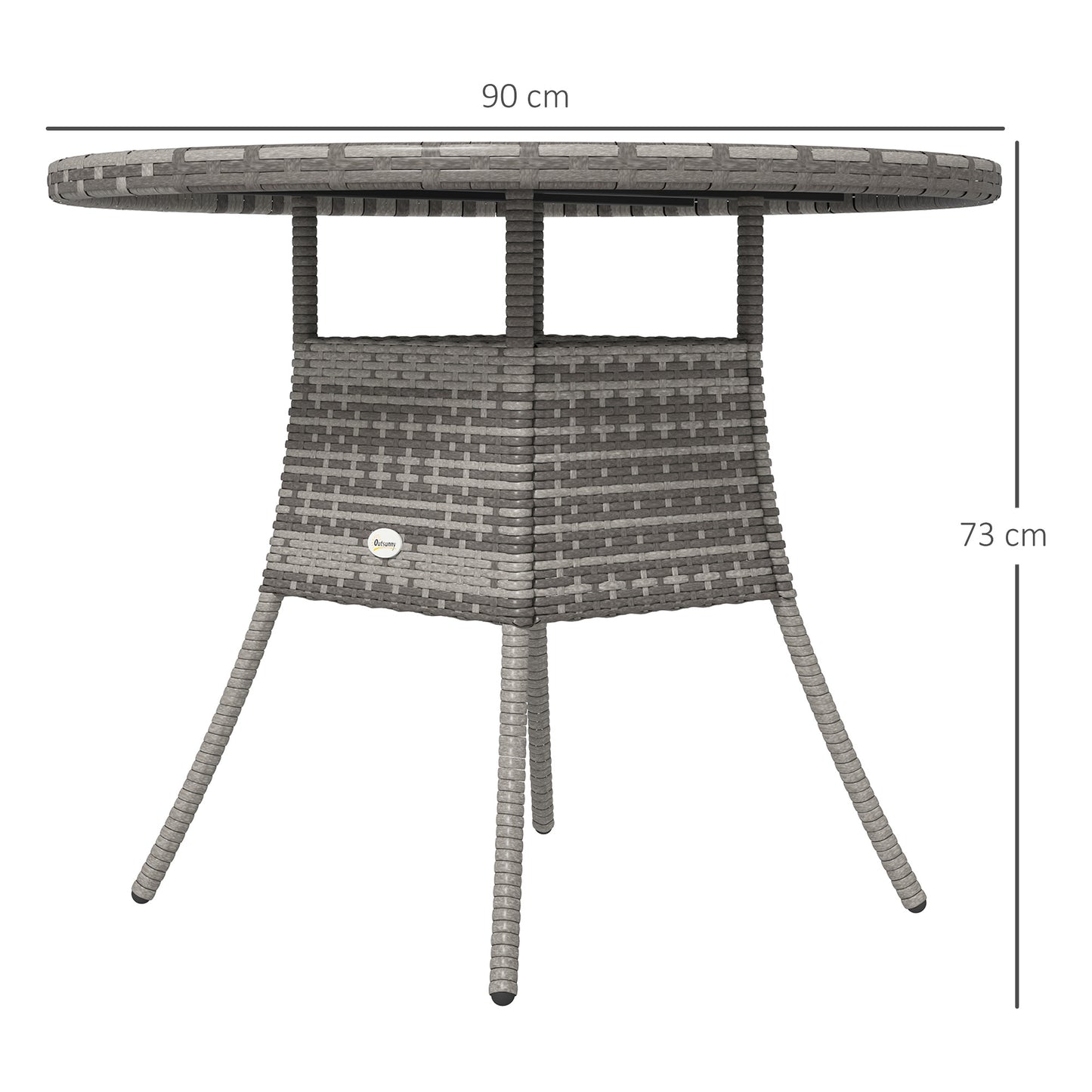 Outsunny 90 cm Wood Effect Rattan Garden Table With Galvanised Steel Frame Grey Outdoor Patio Furniture