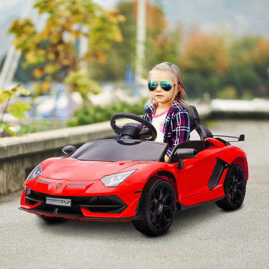 HOMCOM Lamborghini Aventador Licensed 12V Kids Electric Ride On Car - Red - ALL4U RETAILER LTD