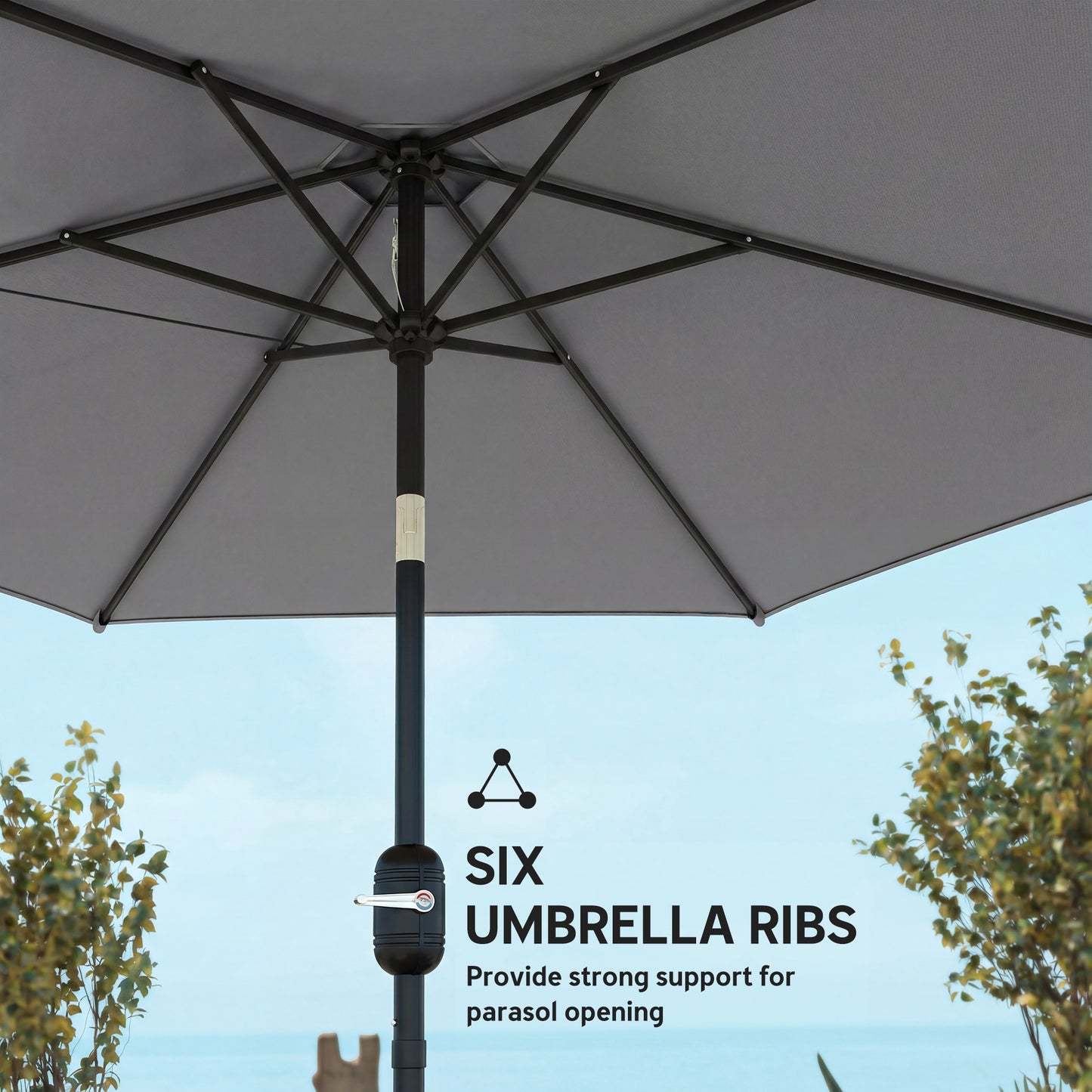 Outsunny 2.6m Garden Parasol Umbrella With Aluminium Pole Outdoor Patio Umbrella With Tilt And Crank Vent Grey