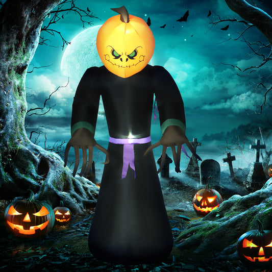 HOMCOM Giant 2.1m Inflatable Pumpkin Reaper with LED Lights for Halloween Yard Display - ALL4U RETAILER LTD