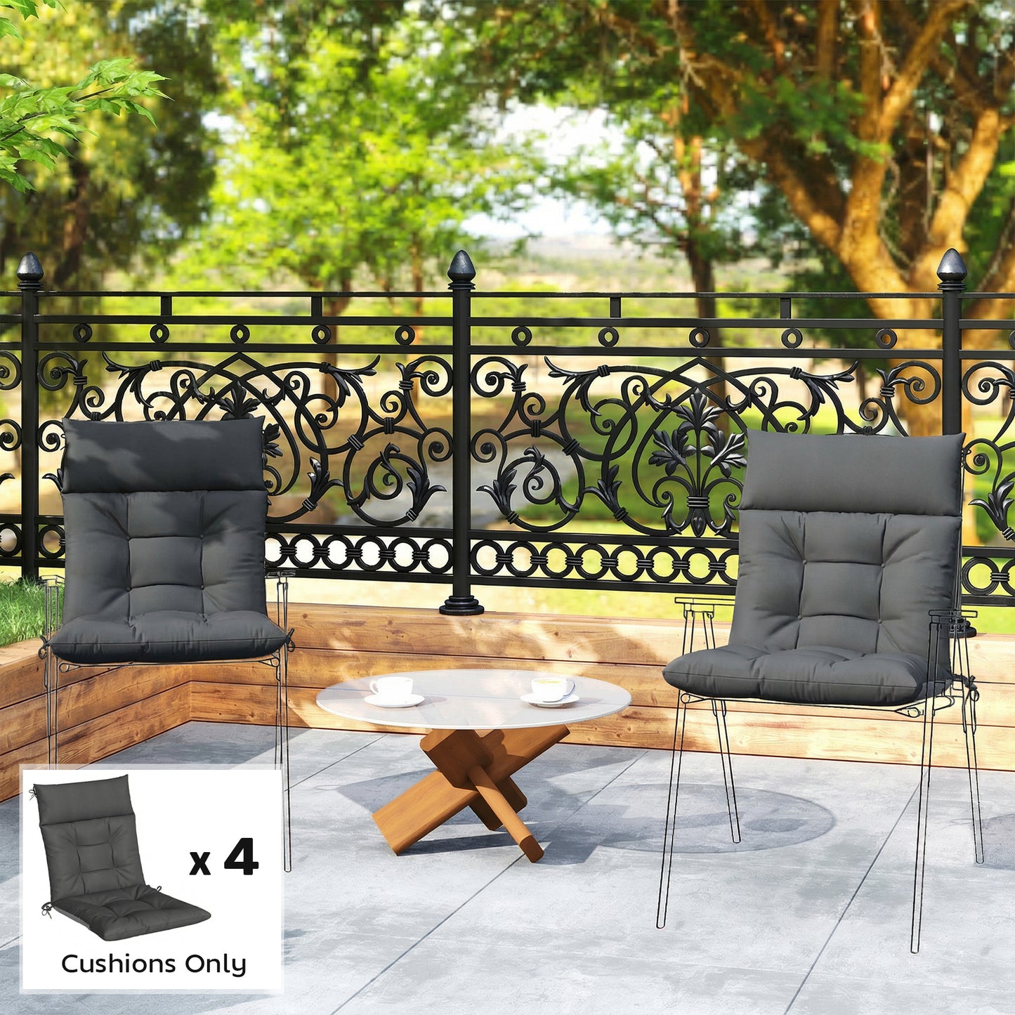 Outsunny Patio Chair Cushions 4 Piece Set Waterproof Non Slip Lounge Cushions 112x53cm Dark Grey