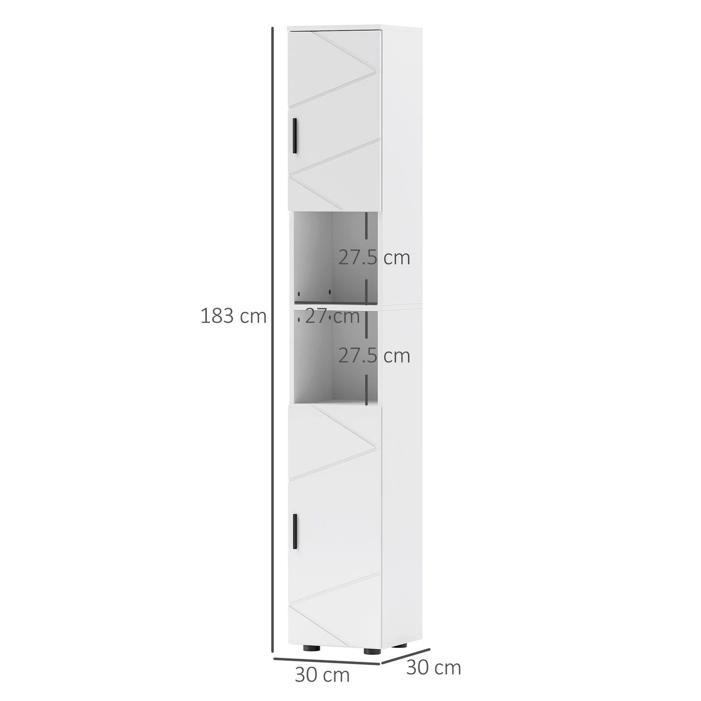 Kleankin Line Embossed Tall Corner Slim Bathroom Storage Cabinet White Finish Fits Narrow Spaces