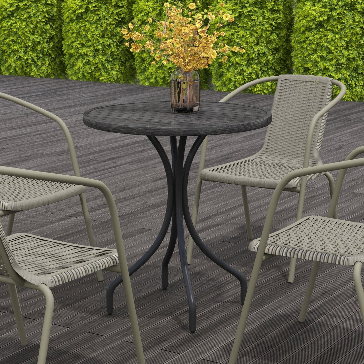 Outsunny 66cm Galvanised Steel Round Garden Table With Slatted Top Grey Powder Coated Frame