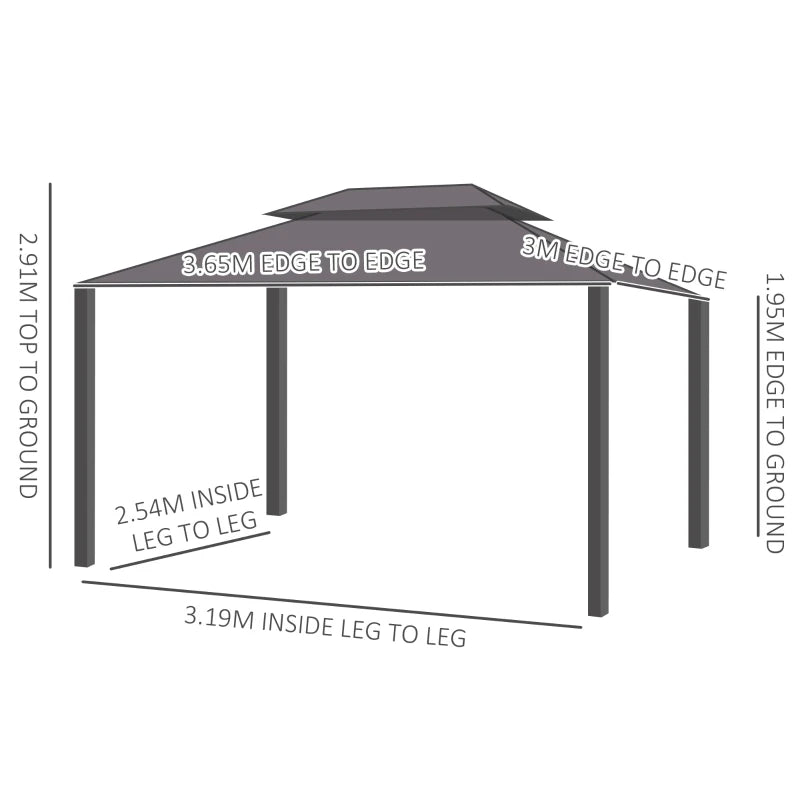 Outsunny 3.65 x 3m Aluminium Hardtop Gazebo with Netting, Curtains, and Hooks - Brown - ALL4U RETAILER LTD