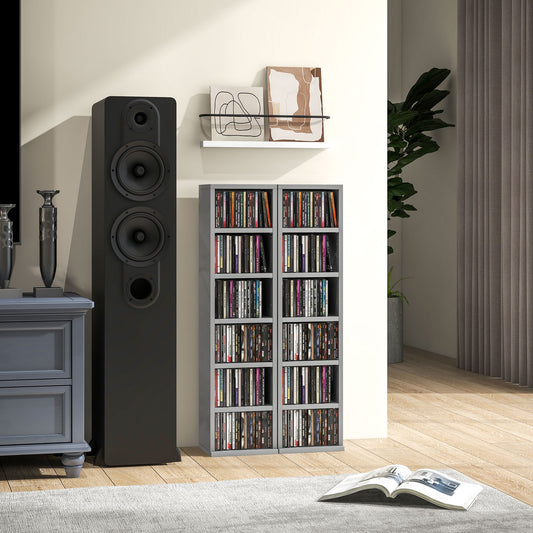 HOMCOM Set Of 2 CD Display Shelf Units With Adjustable Shelves High Gloss Grey Melamine