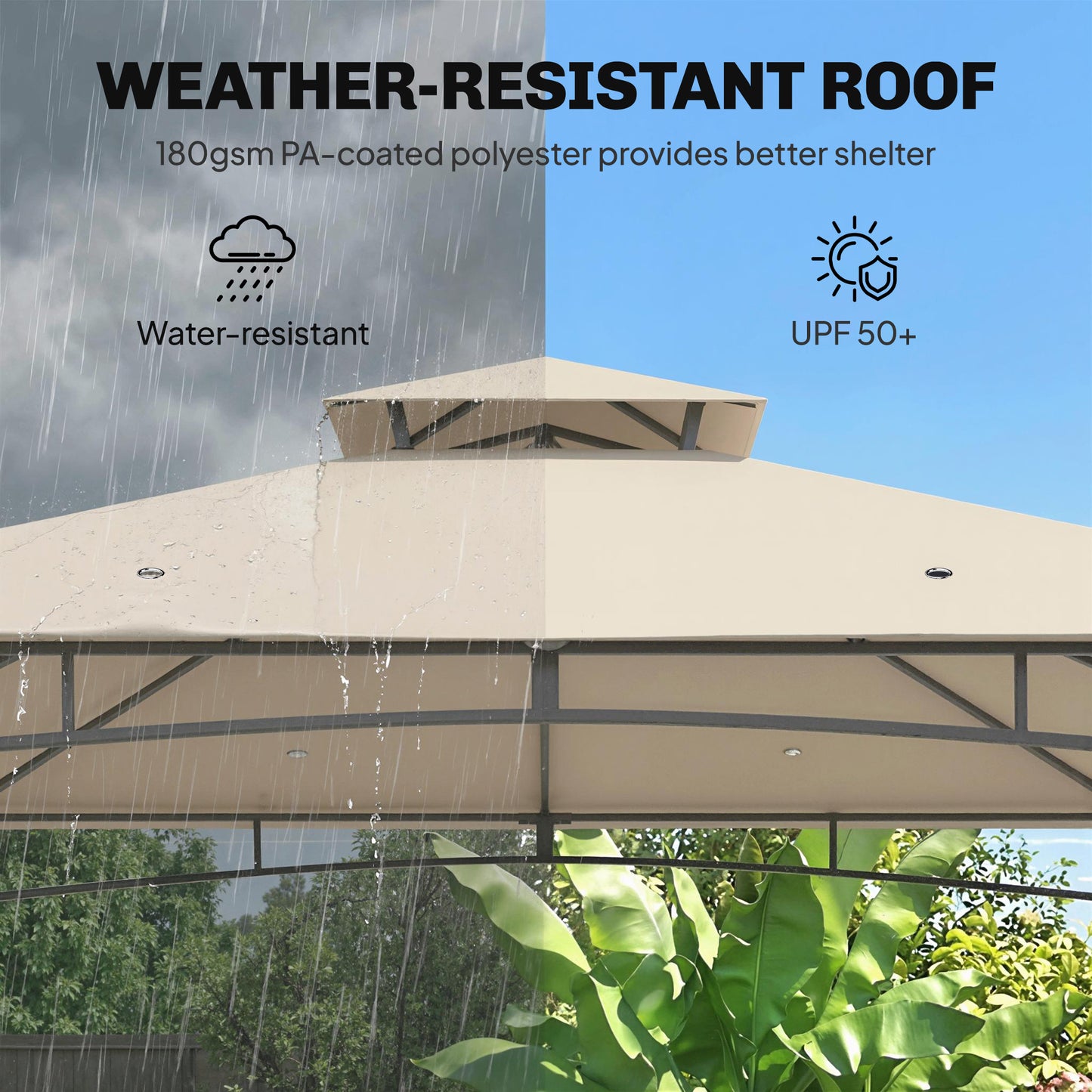 Outsunny 3 x 3 m Gazebo With 2 Tier Roof Khaki Powder Coated Metal Frame Weatherproof 180 GSM Polyester