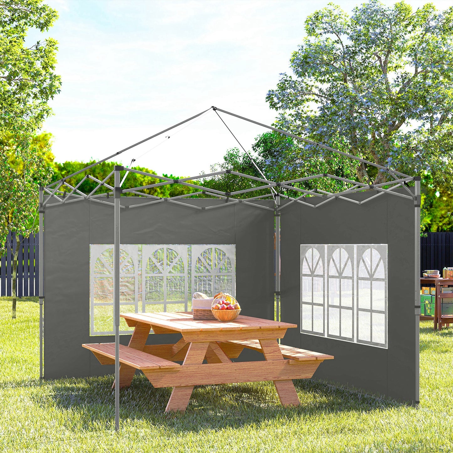 Outsunny Gazebo Side Panels Replacement With Window For 3x3m Or 3x4m Pop Up Canopy 2 Pack Dark Grey