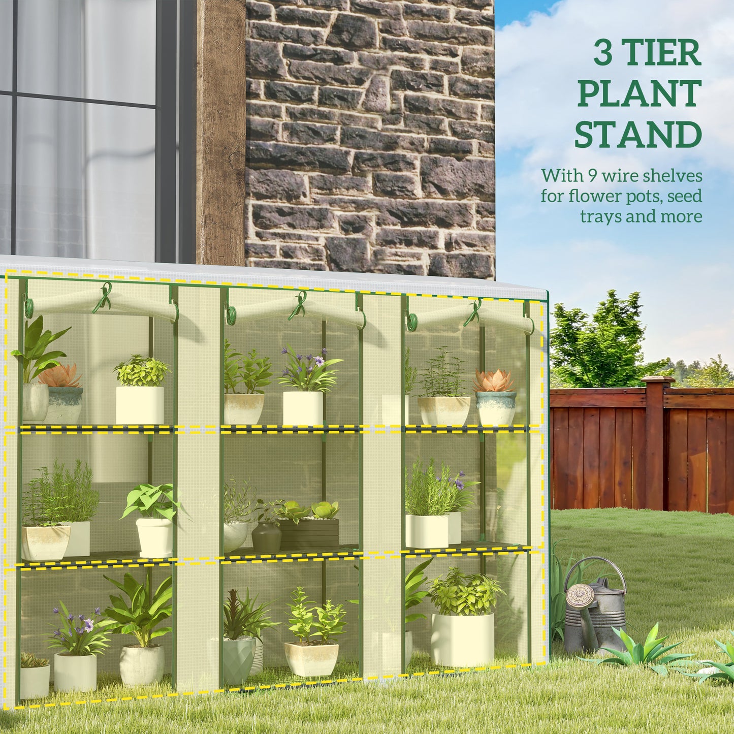 Outsunny 46 By 215 Cm Nine Shelf Greenhouse White Plastic Garden Plant Shelter Kit
