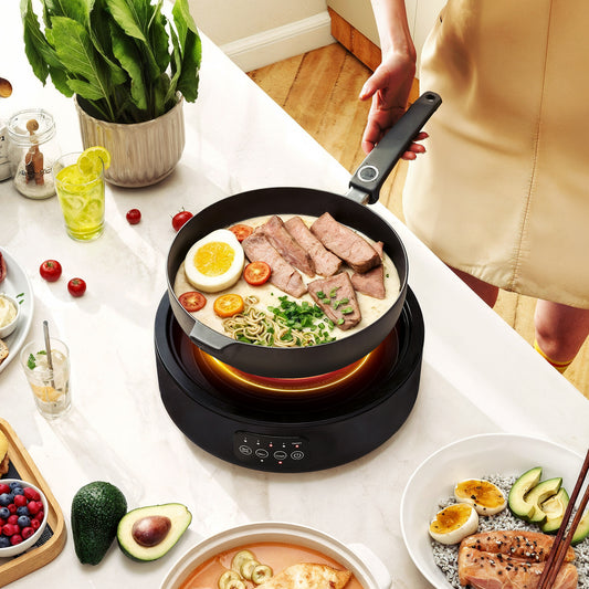 HOMCOM Electric Ceramic Hob With Grill Plate Dual Mode 36cm Plug In Hot Plate With 4 Heat Levels For All Type Pots