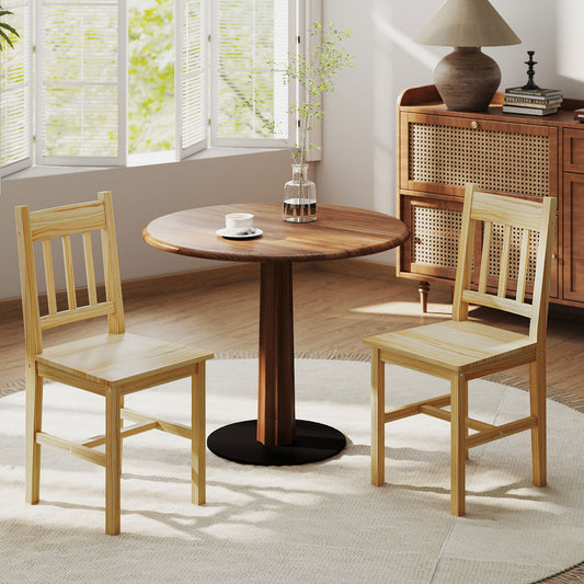 HOMCOM Dining Chairs Set of 2 Natural Pine Wood Slat Back Kitchen and Dining Room Chairs