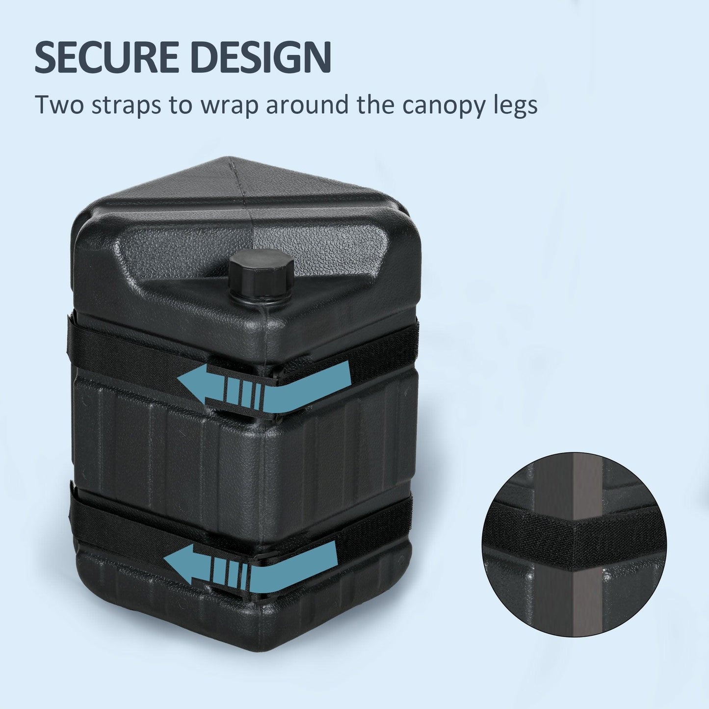 Outsunny HDPE Gazebo Weights Set of 4, Water or Sand Filled Weights for Gazebo Legs, with Built-in Handles and Secure Straps - ALL4U RETAILER LTD