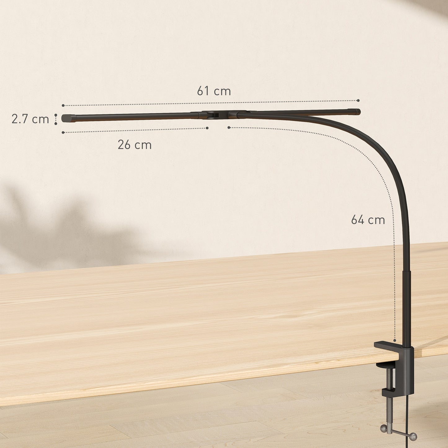 HOMCOM LED Desk Lamp With Clamp Dual Head Gooseneck 3 Color Modes 10 Brightness Levels Timer Memory Study Office Black