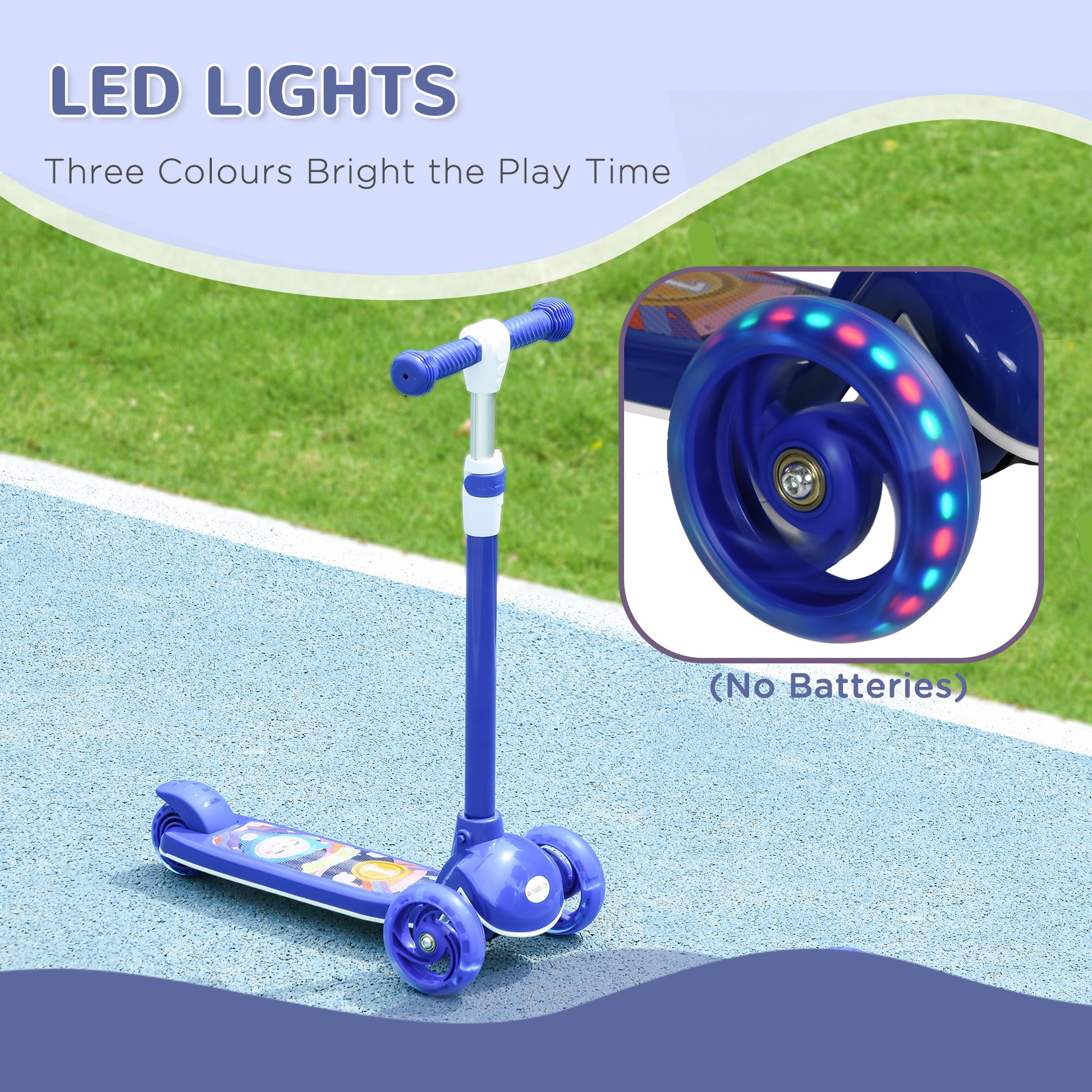 AIYAPLAY Adjustable Height LED Light Kids 3-Wheel Scooter for Ages 2-6, Blue - ALL4U RETAILER LTD