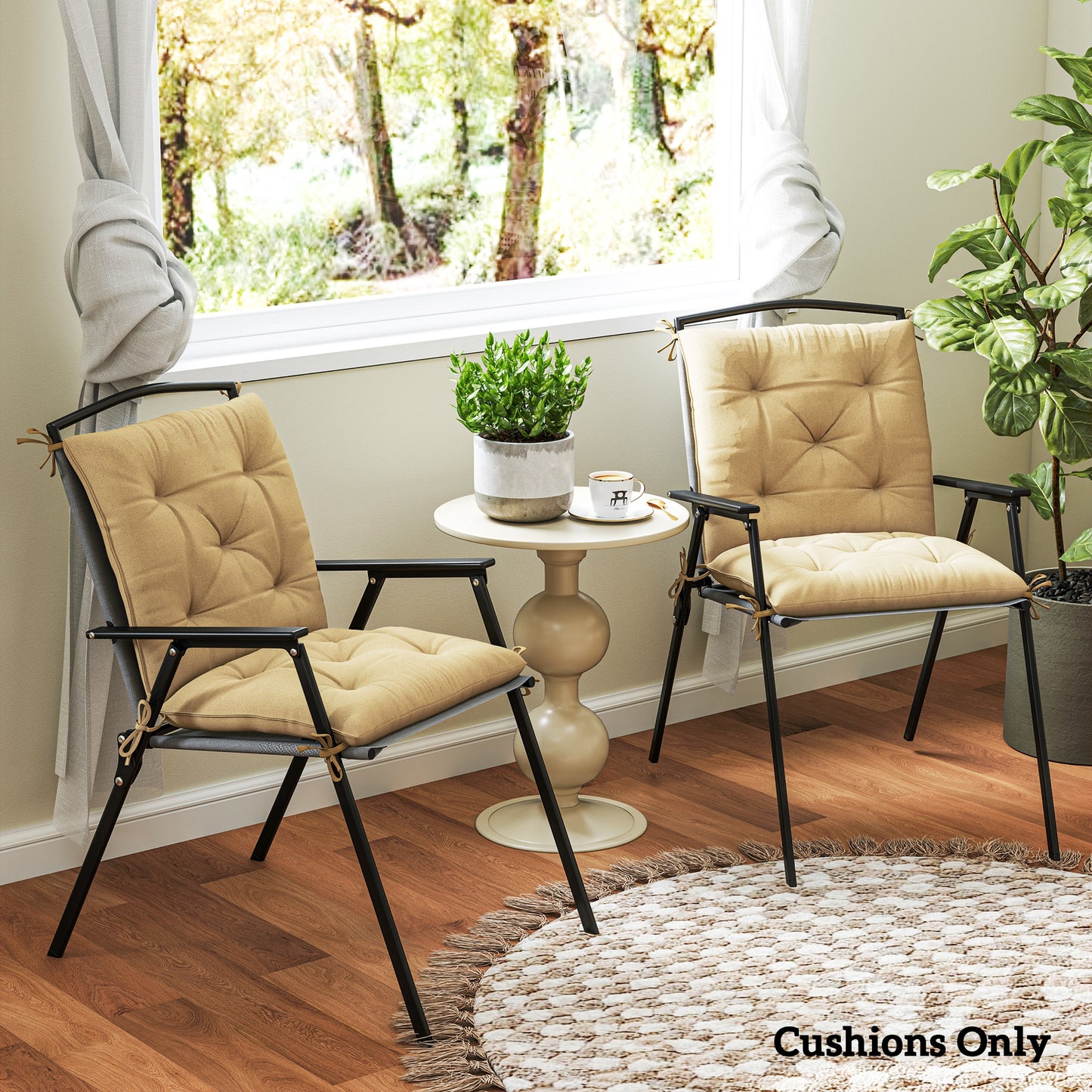 Outsunny Set Of Two Outdoor Seat Cushions Khaki With Polyester Fabric Covers Plush Cotton Filling And Stain Resistant