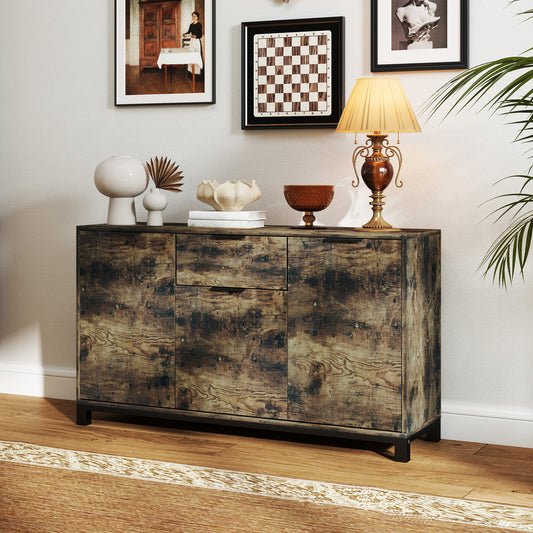 HOMCOM Industrial Sideboard Storage Cabinet With Doors Drawers Cupboard Adjustable Shelves Living Room Rustic Brown
