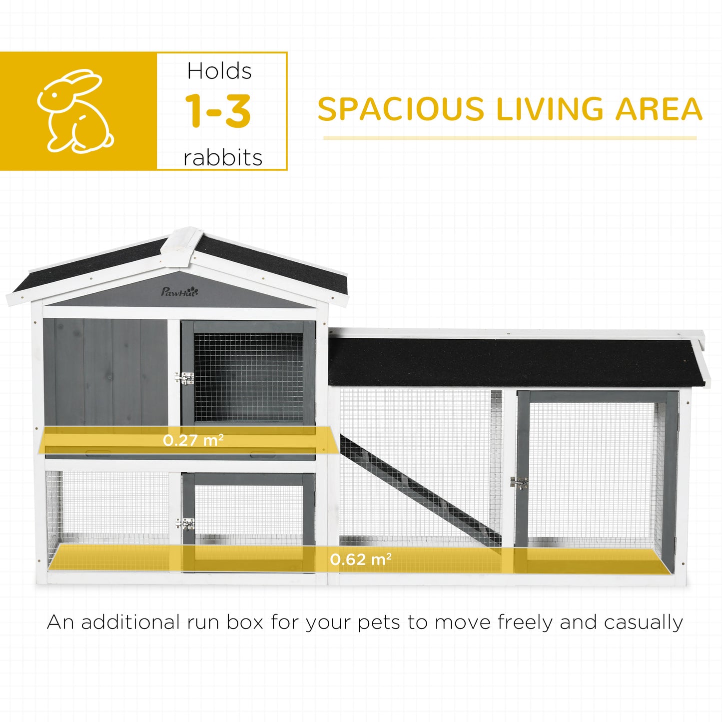 PawHut Spacious 2-Tier Wooden Rabbit Hutch with Run Box, Slide-out Tray, Ideal for Small Animals - 175.8 x 52 x 85.5cm, White - ALL4U RETAILER LTD