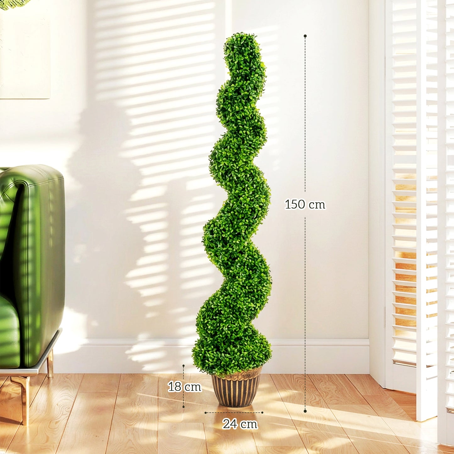 HOMCOM Set Of 2 Artificial Spiral Boxwood Trees With Pots For Home Indoor Outdoor Decor 150cm