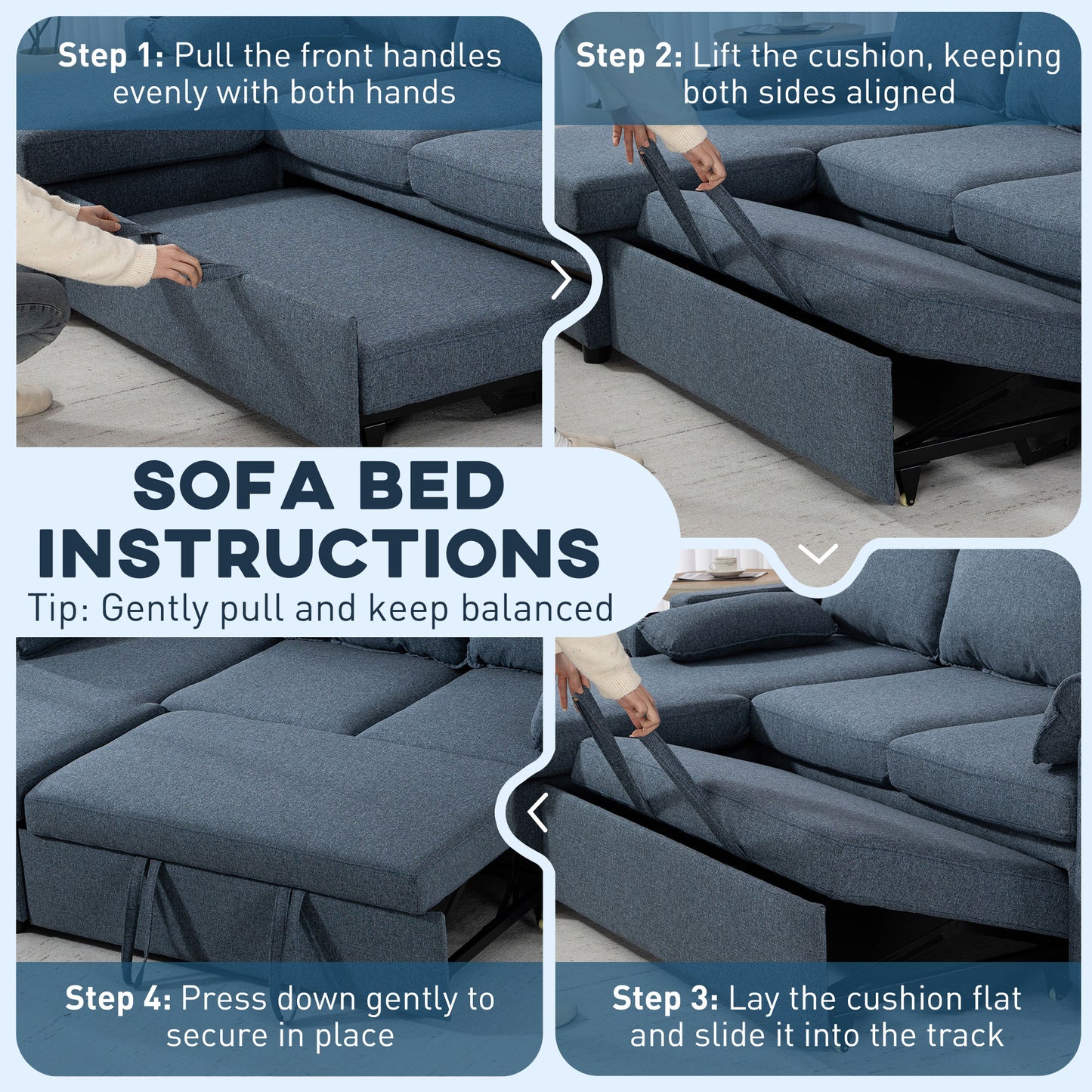 HOMCOM Corner Sofa Bed L Shaped Sleeper Sectional Sofa With Reversible Storage Chaise Blue
