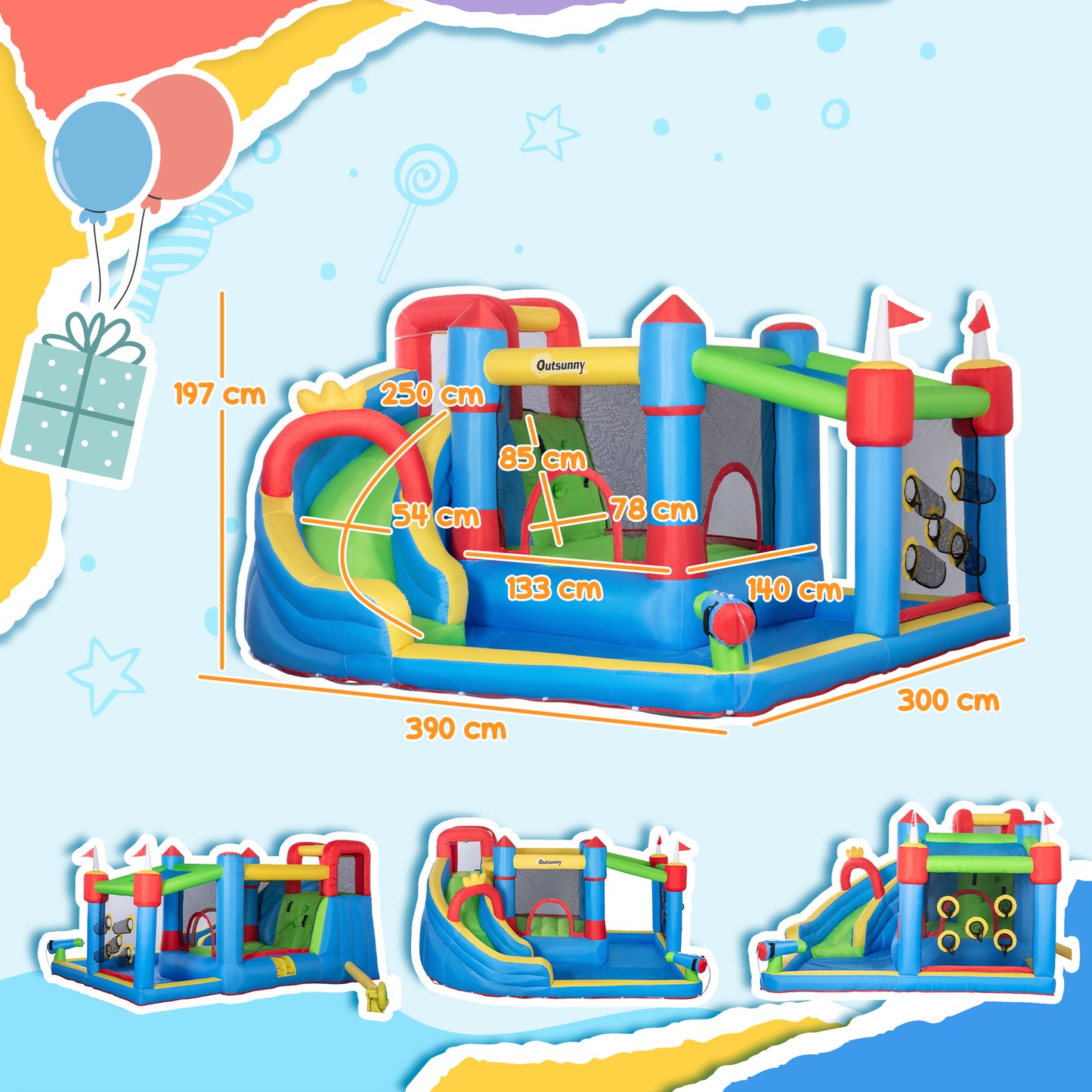 AIYAPLAY Colorful 5-in-1 Inflatable Bounce House with Slide, Pool, and Climbing Wall for Kids Aged 3-8 - ALL4U RETAILER LTD