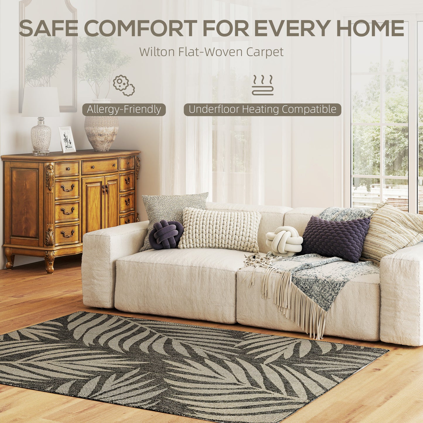 HOMCOM UV Resistant Indoor Outdoor Area Rug 170 x 120 cm Grey Easy Care Machine Washable