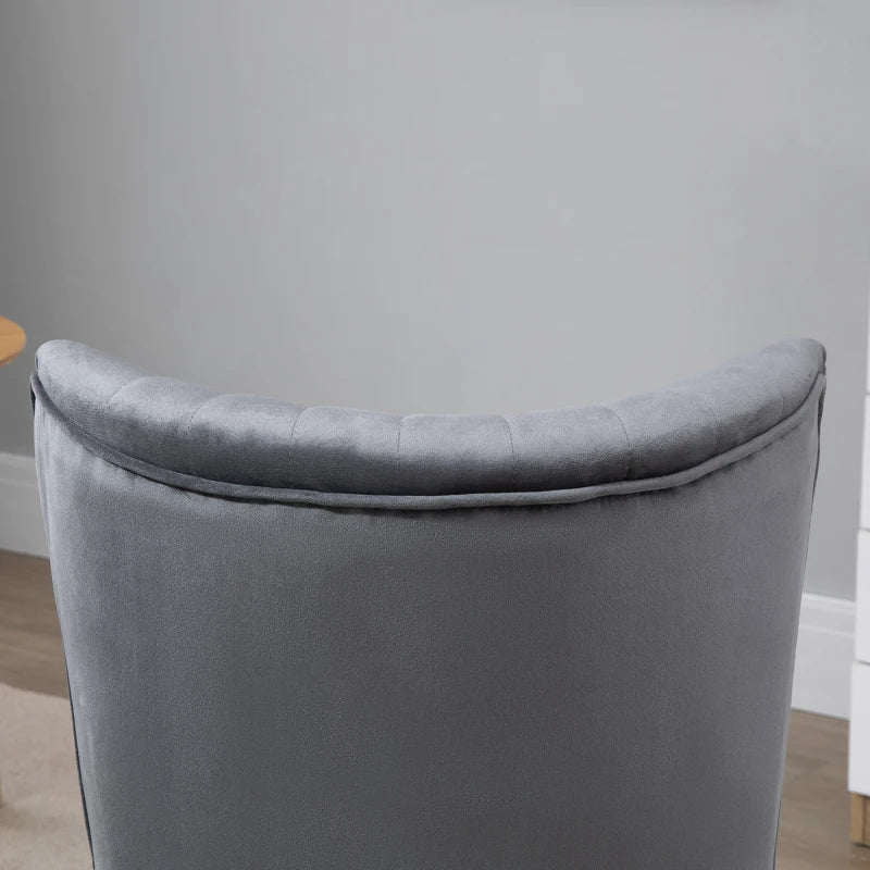 HOMCOM Set Of 2 Velvet Accent Chairs in Grey with Curved Back, Wood Frame Legs - Occasional Tub Seat, Padding, Home Furniture - ALL4U RETAILER LTD