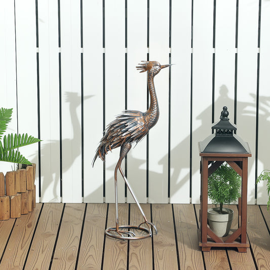 Outsunny Heron Garden Statue With Stakes Standing Metal Ornament For Patio Pond Landscape Decoration Silver Tone