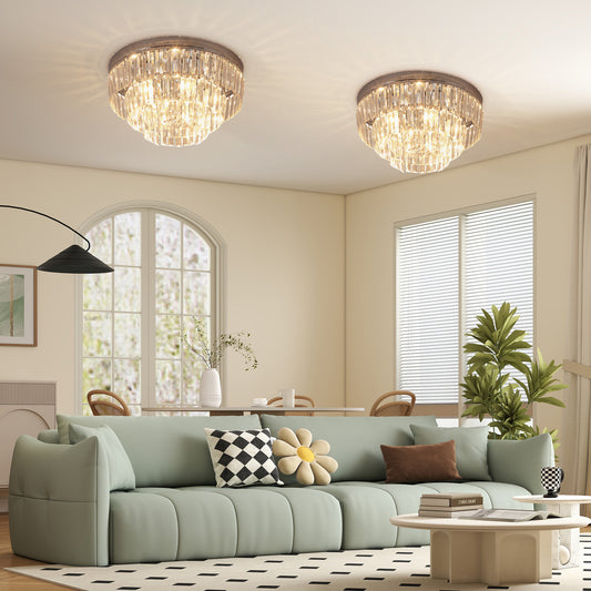 HOMCOM 2 Pack Crystal Ceiling Lights Chandeliers Pendant Lamps 7 Lights E14 Fittings for Living Room Bedroom Silver