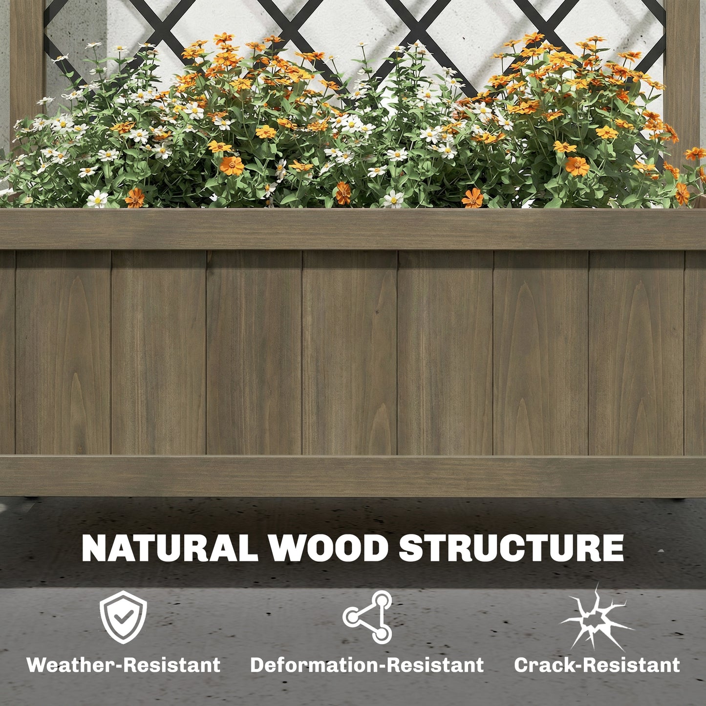 Outsunny Raised Garden Bed With Metal Trellis And Lockable Wheels Wooden Elevated Planter Box Outdoor Carbonised