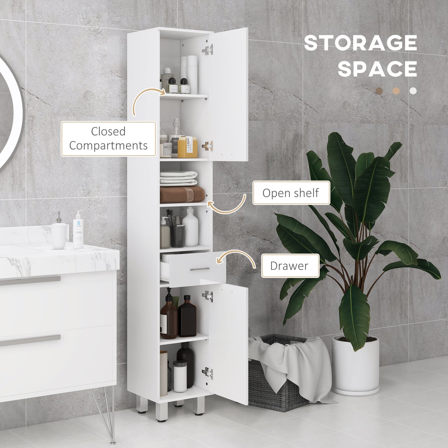 Kleankin 71 Inch Tall Slim Bathroom Storage Cabinet With Drawer Two Doors And Adjustable Shelves High Gloss White